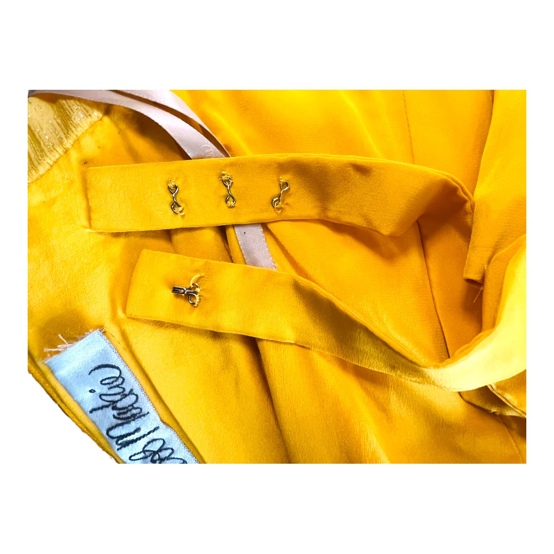 60s Golden Yellow Chiffon Cocktail Dress Corset Top Sz 8 by Bob Mackie - Image 12
