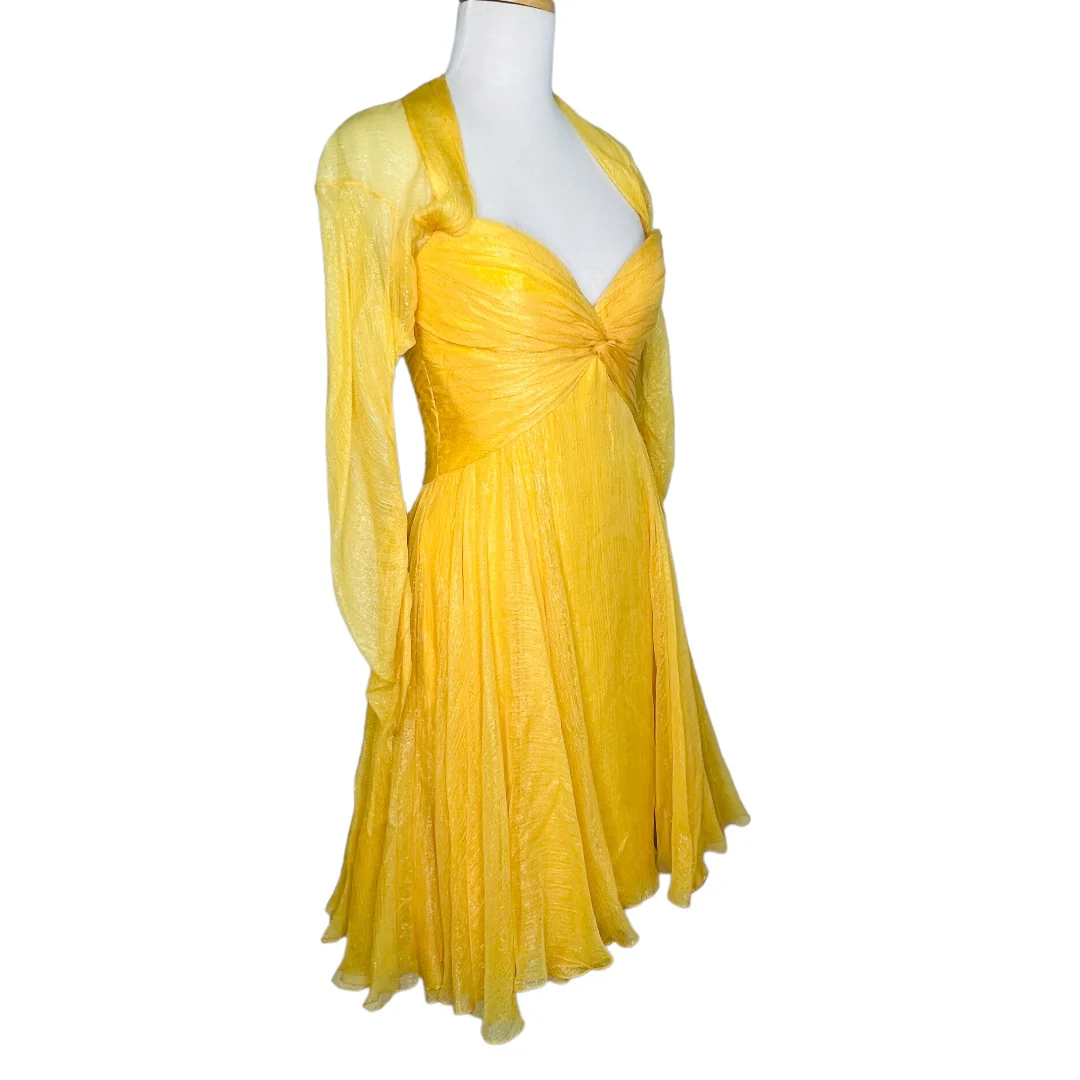 60s Golden Yellow Chiffon Cocktail Dress Corset Top Sz 8 by Bob Mackie - Image 4