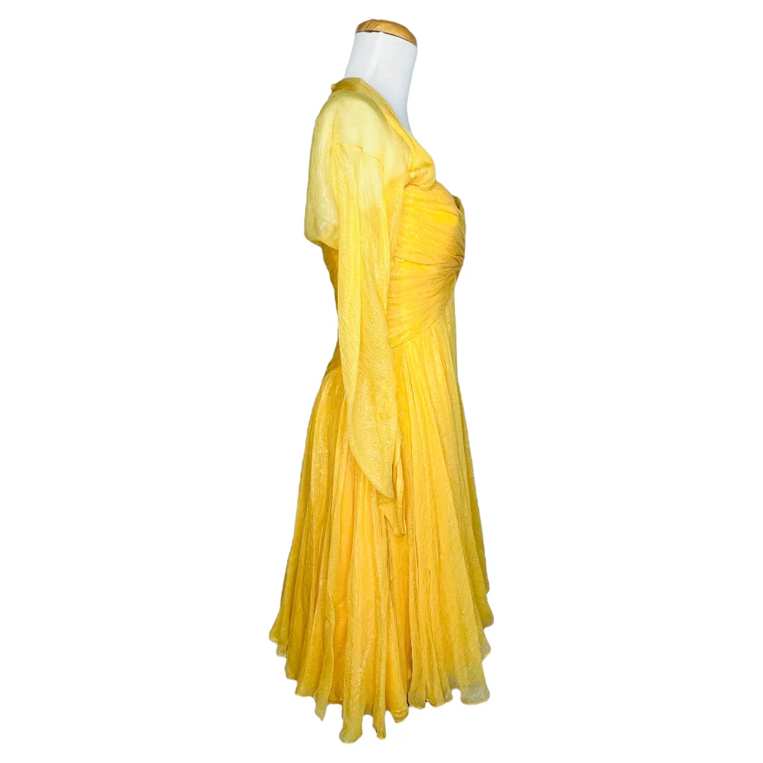 60s Golden Yellow Chiffon Cocktail Dress Corset Top Sz 8 by Bob Mackie - Image 5