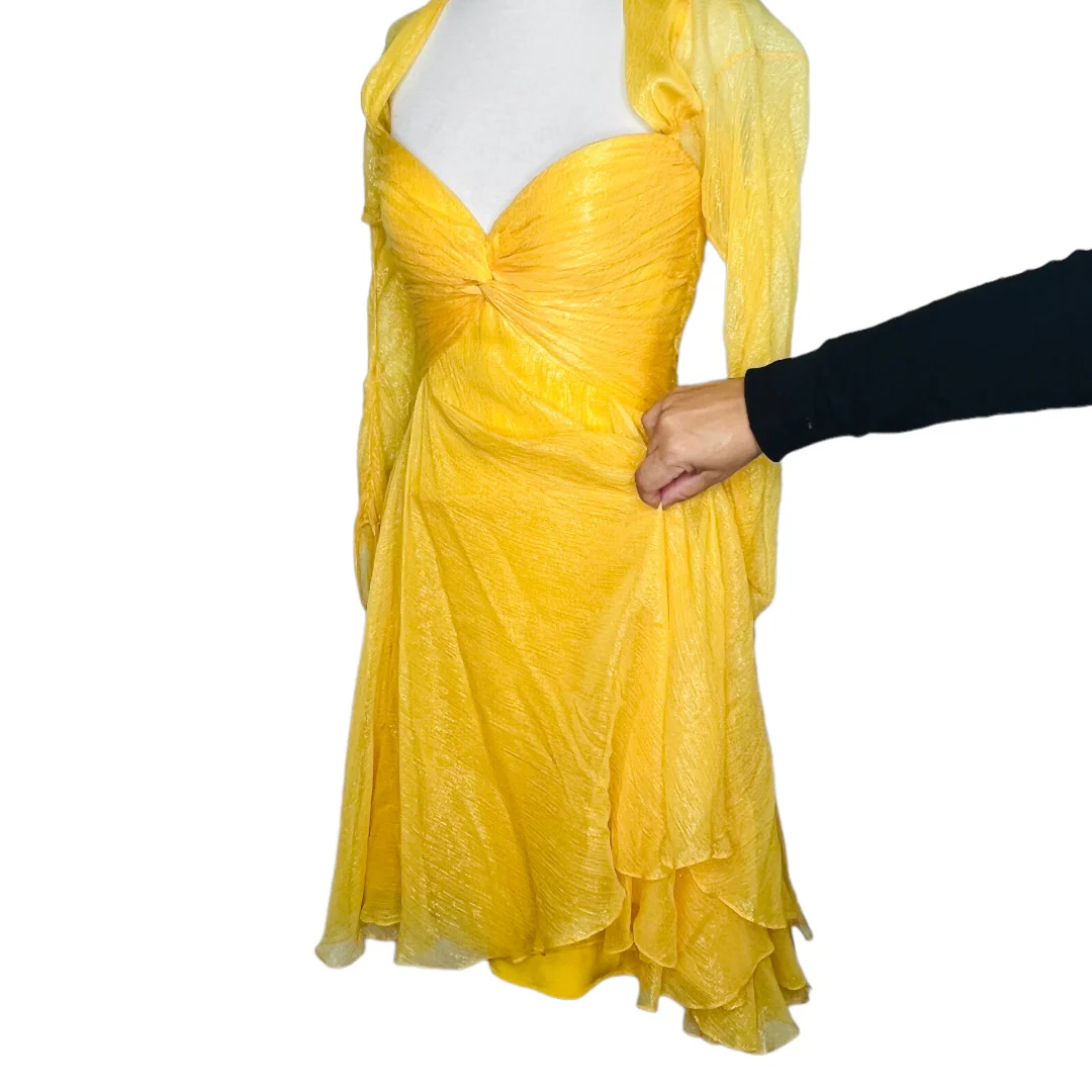 60s Golden Yellow Chiffon Cocktail Dress Corset Top Sz 8 by Bob Mackie - Image 8