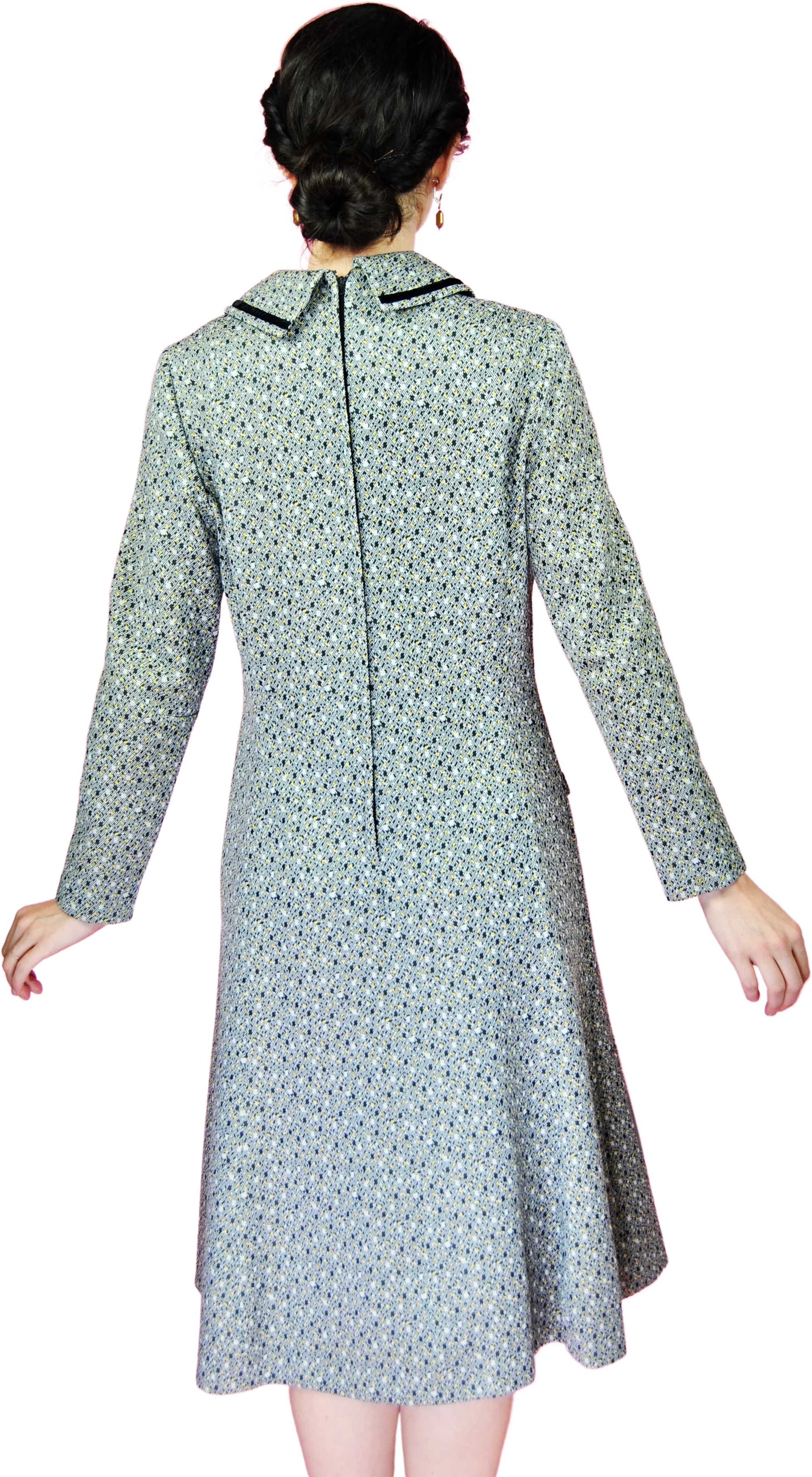 60s Gray Tone Dress With Velvet Bow By Stephan Casuals - Image 2