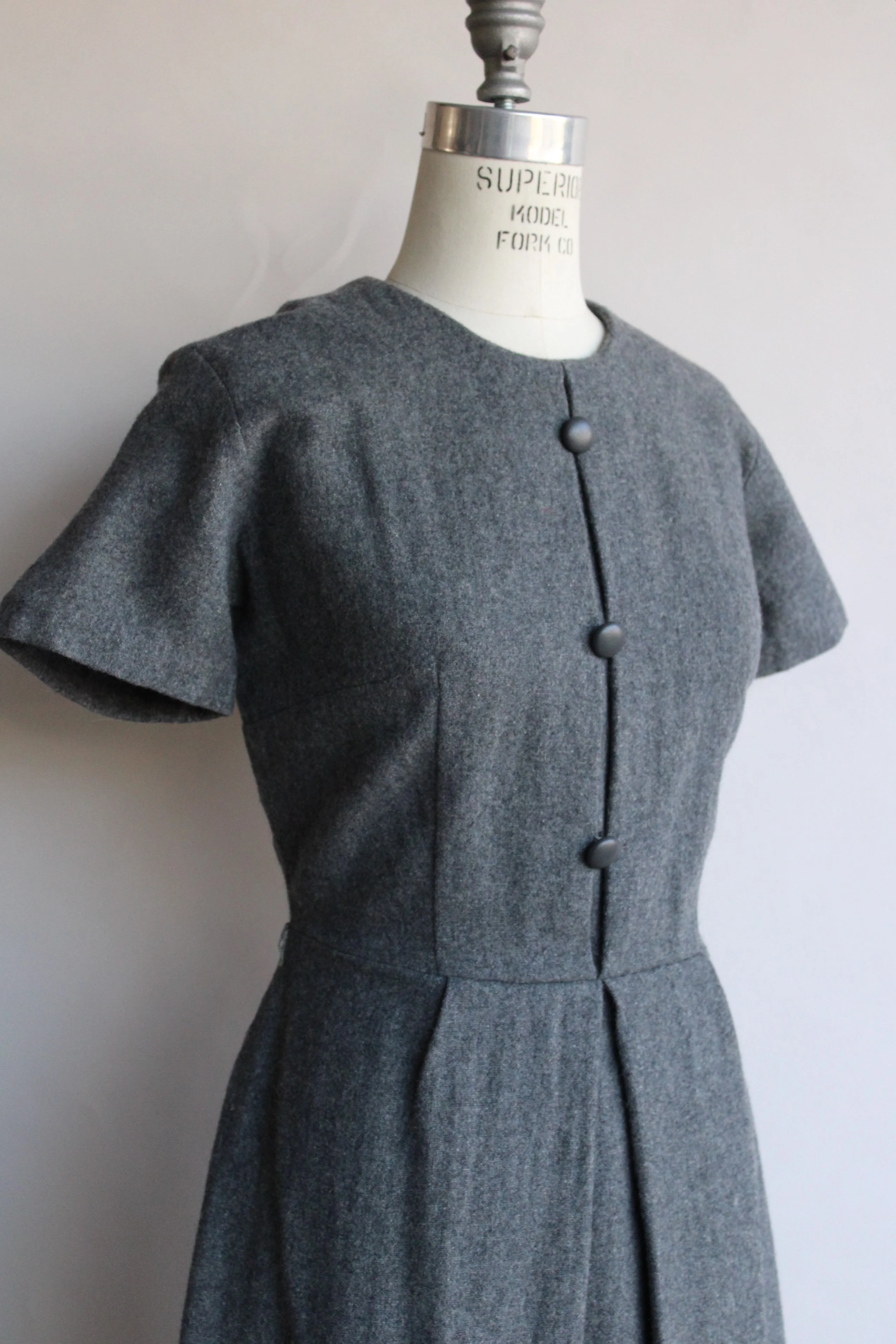 60s Gray Wool Fit And Flare Dress - Image 2