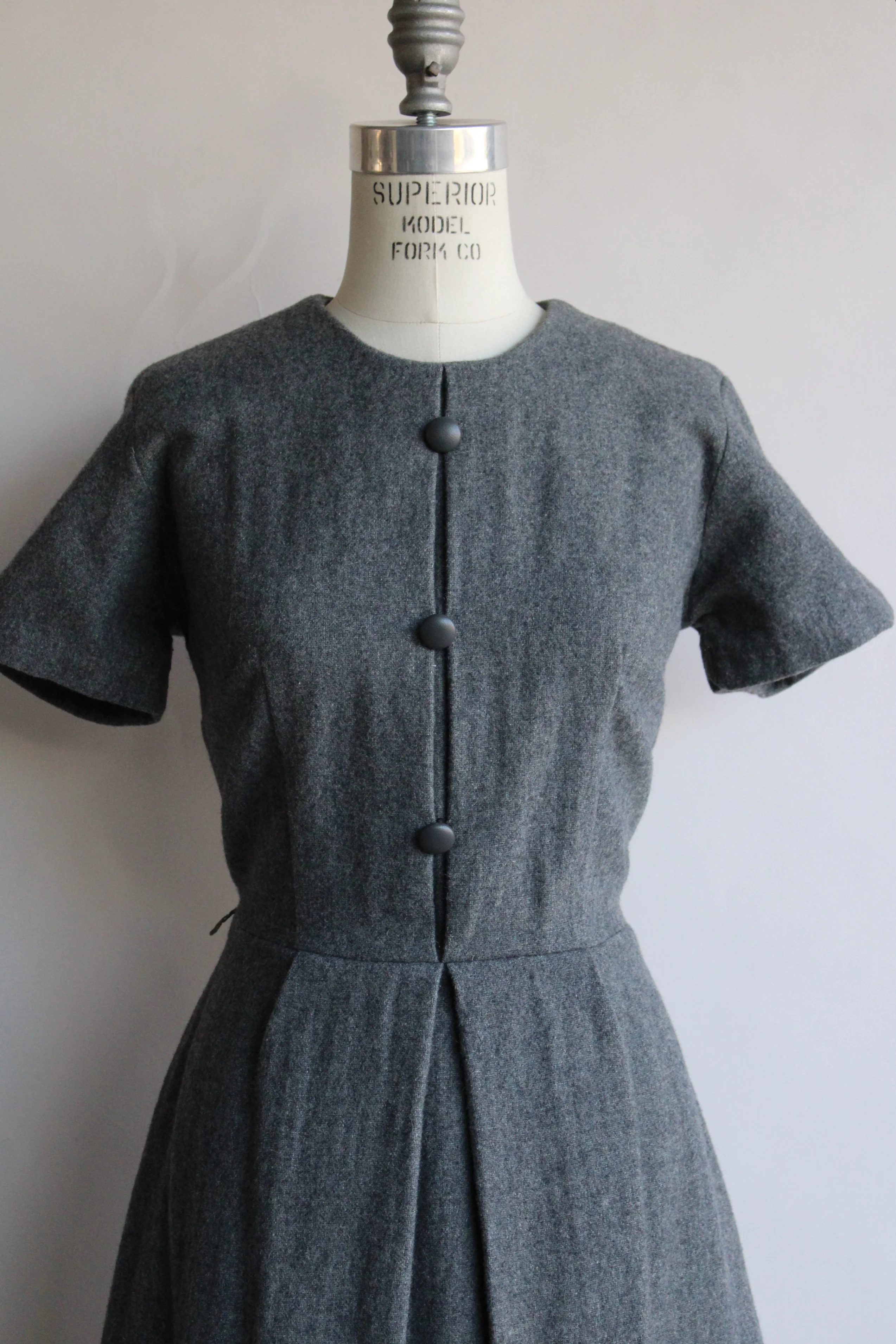 60s Gray Wool Fit And Flare Dress - Image 3