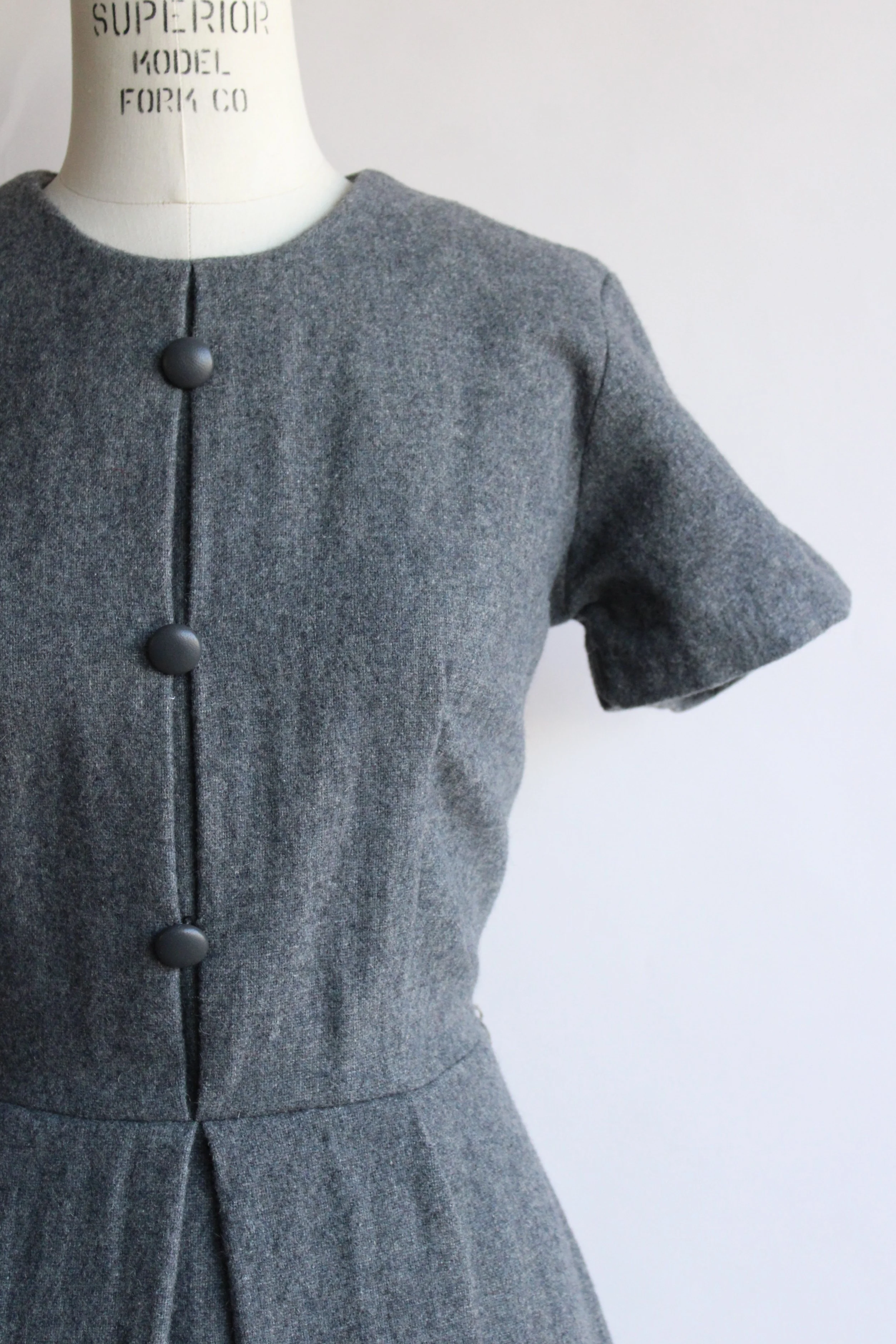 60s Gray Wool Fit And Flare Dress - Image 4