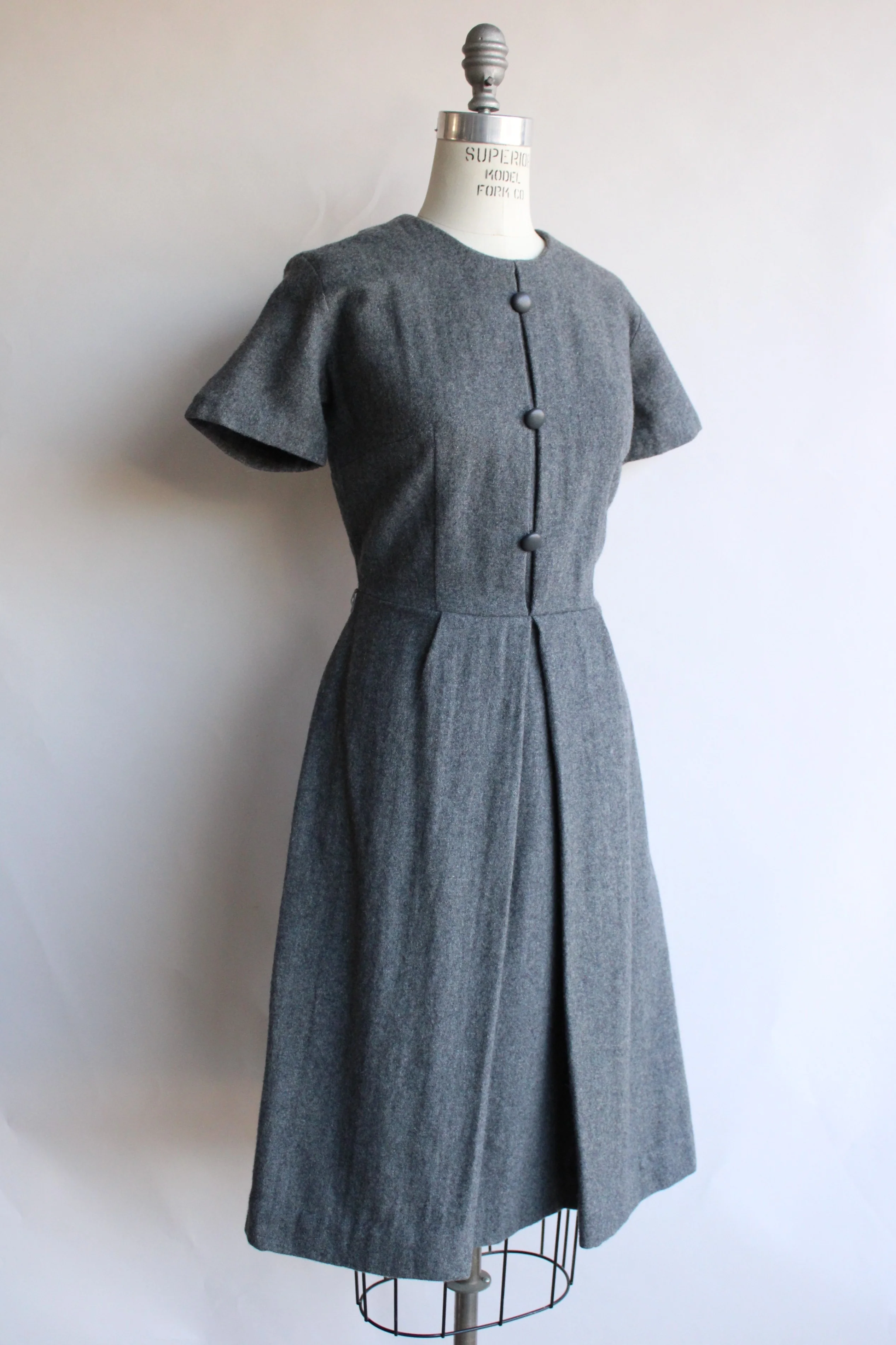 60s Gray Wool Fit And Flare Dress - Image 5