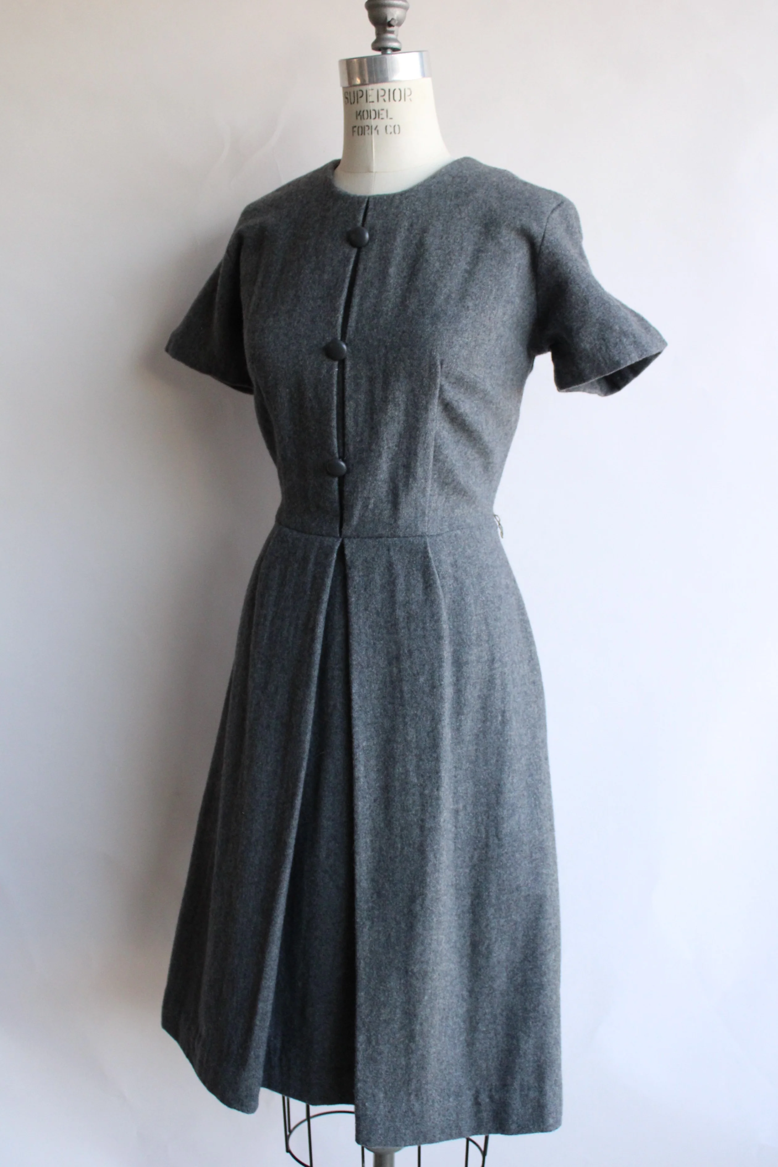 60s Gray Wool Fit And Flare Dress - Image 6