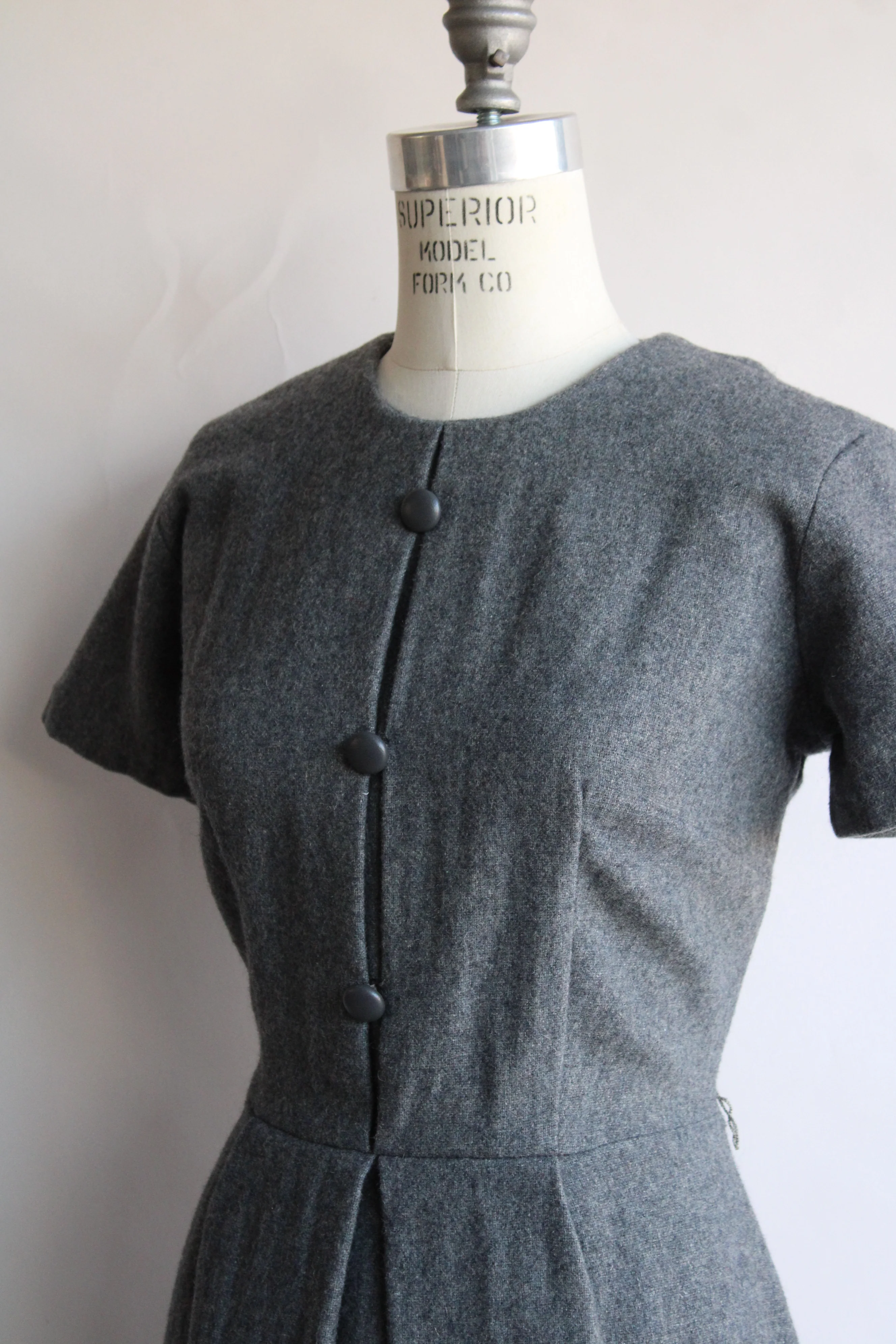 60s Gray Wool Fit And Flare Dress - Image 7