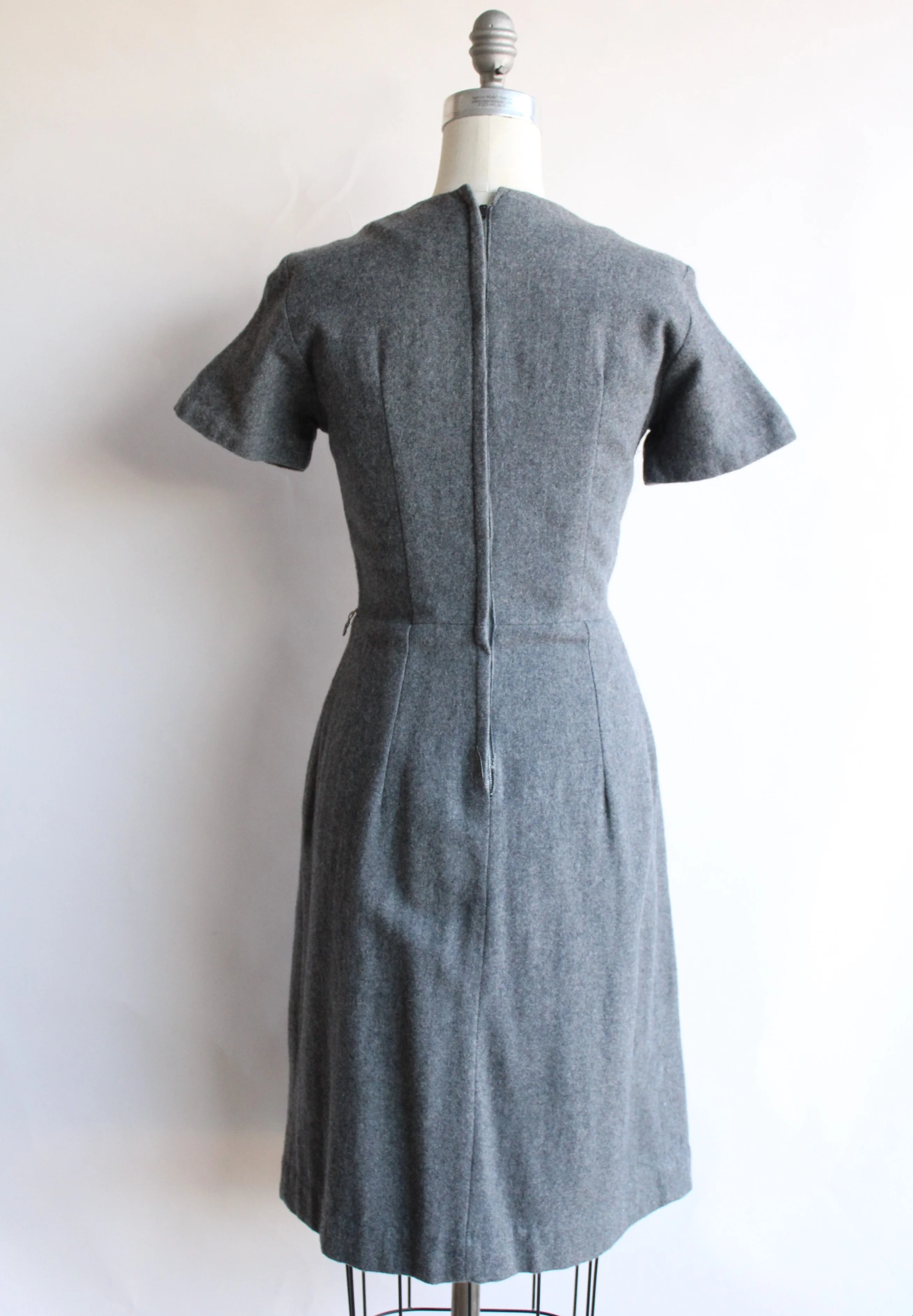 60s Gray Wool Fit And Flare Dress - Image 8