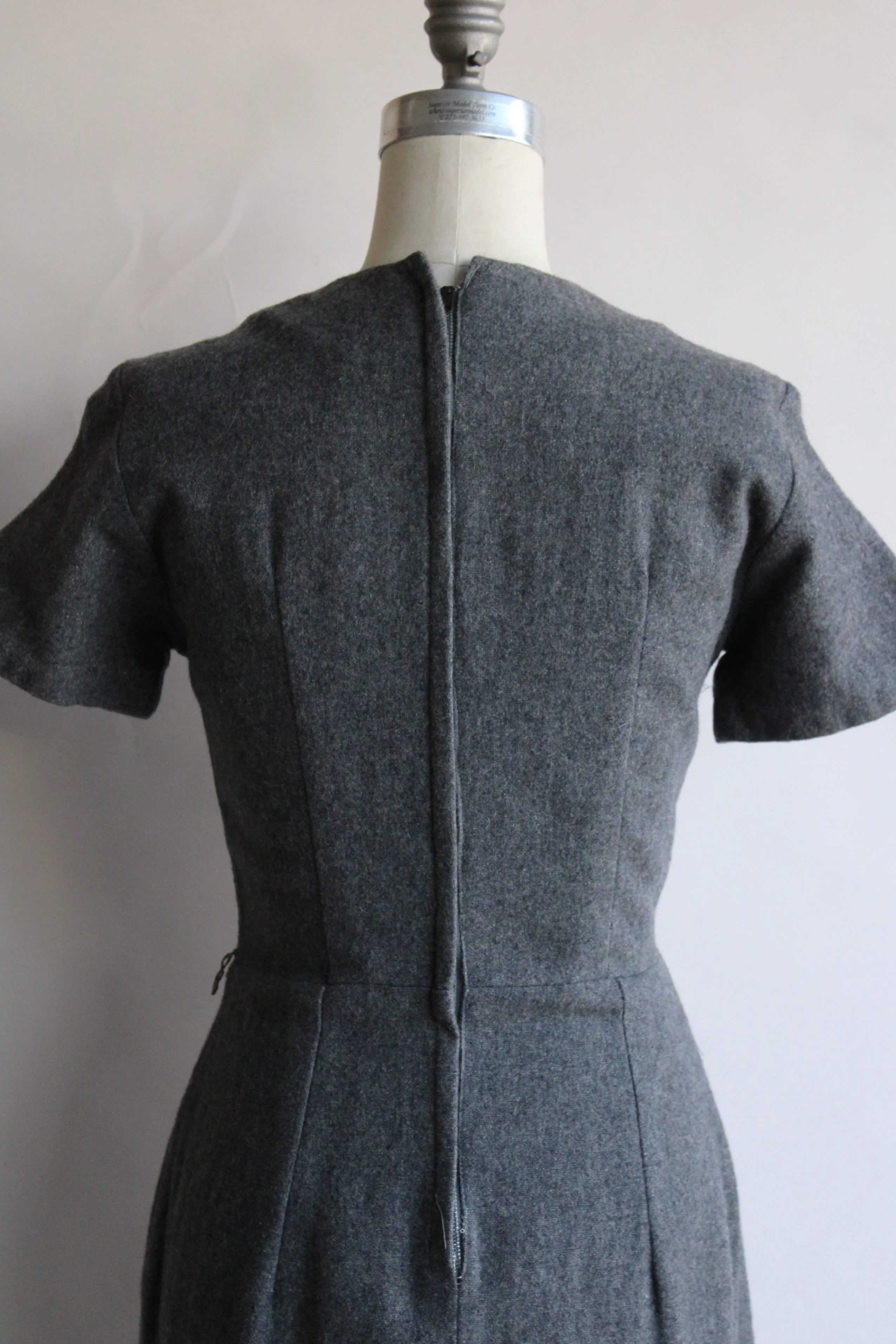 60s Gray Wool Fit And Flare Dress - Image 9