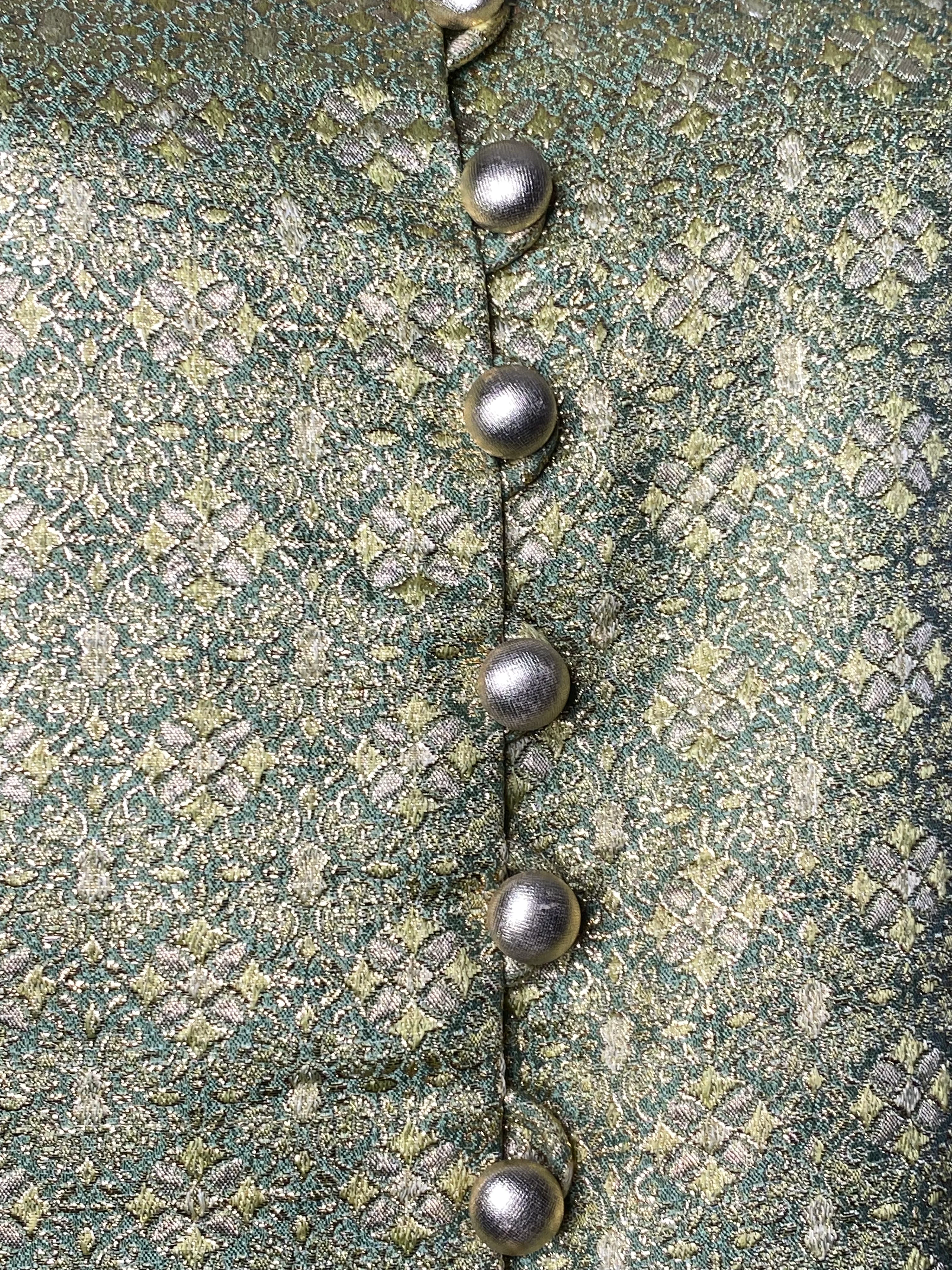 60s Green Brocade Dress With Gold Buttons By Union Made - Image 8