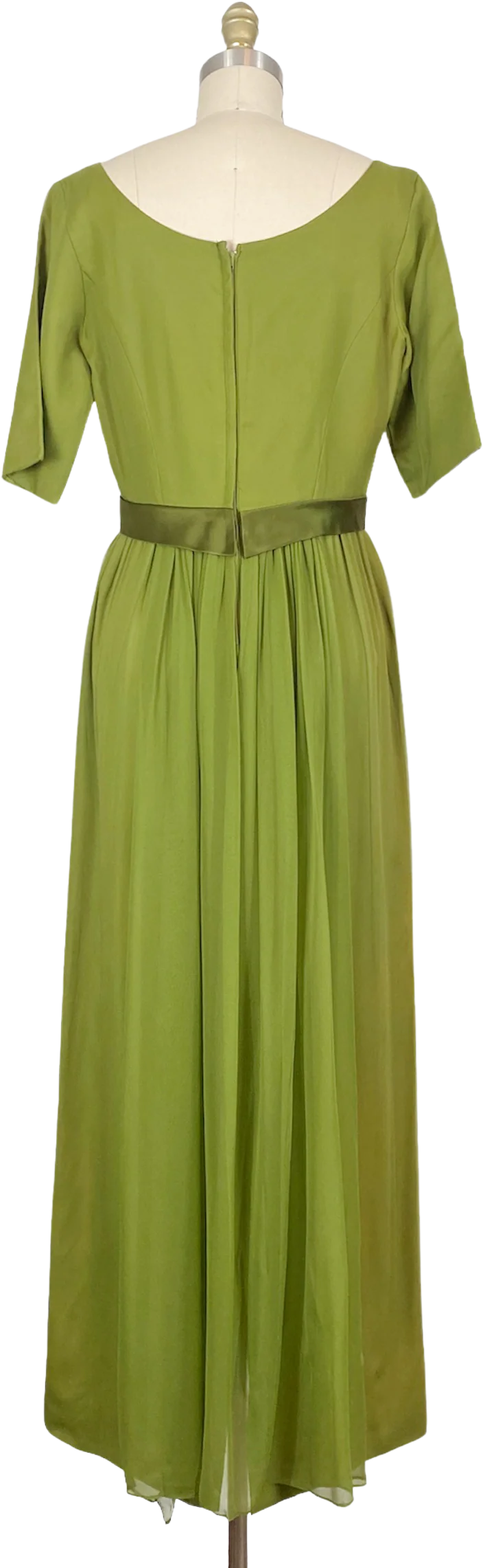 60s Green Chiffon Gown - Image 2