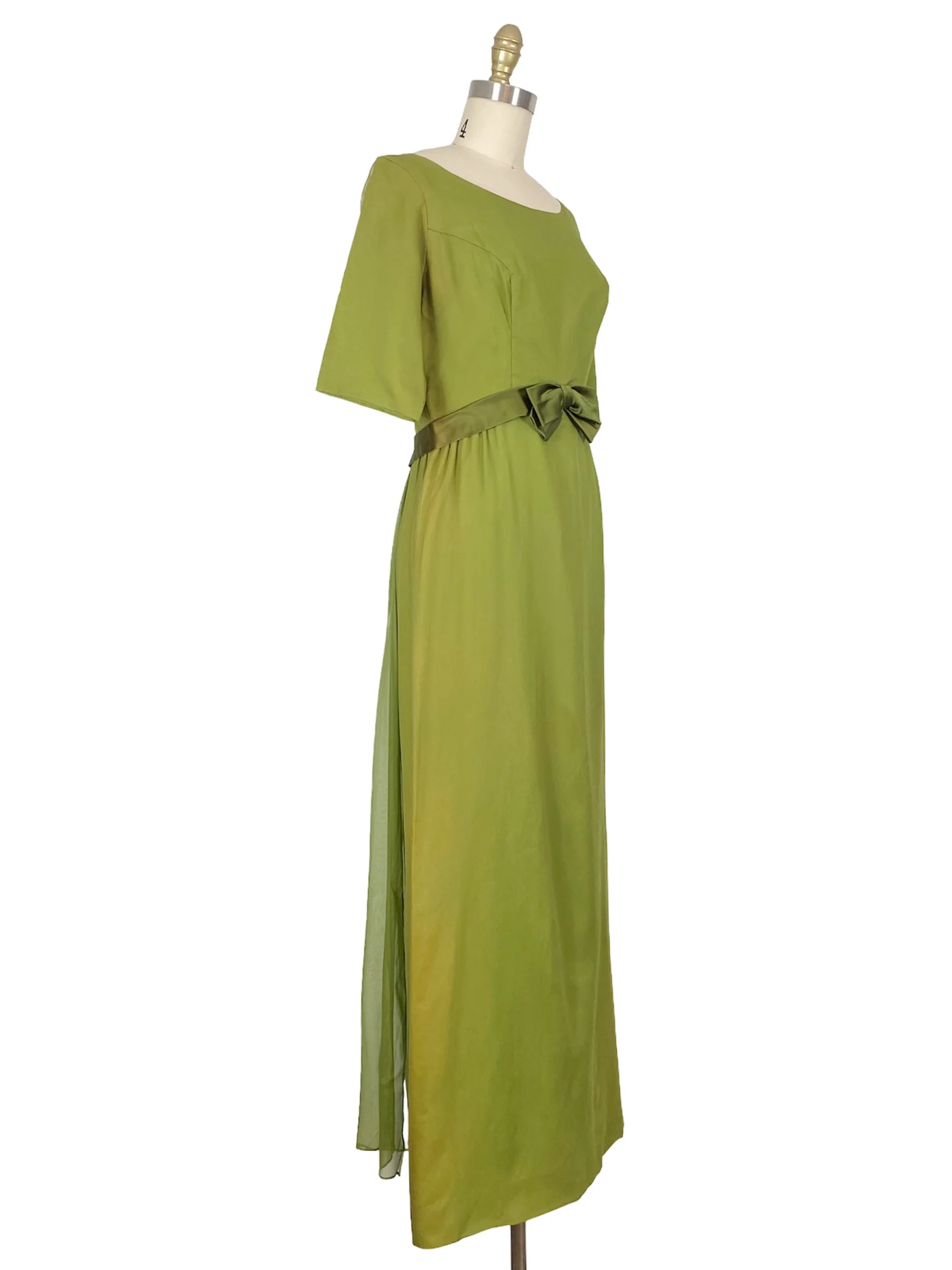 60s Green Chiffon Gown - Image 3