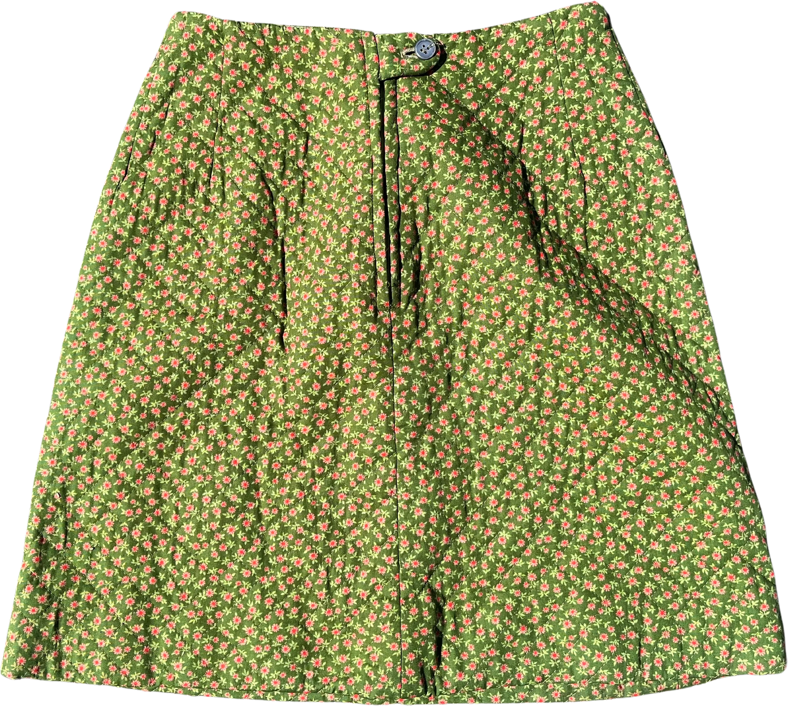60s Green Floral Quilted Mod Mini Skirt By The Villager - Image 2