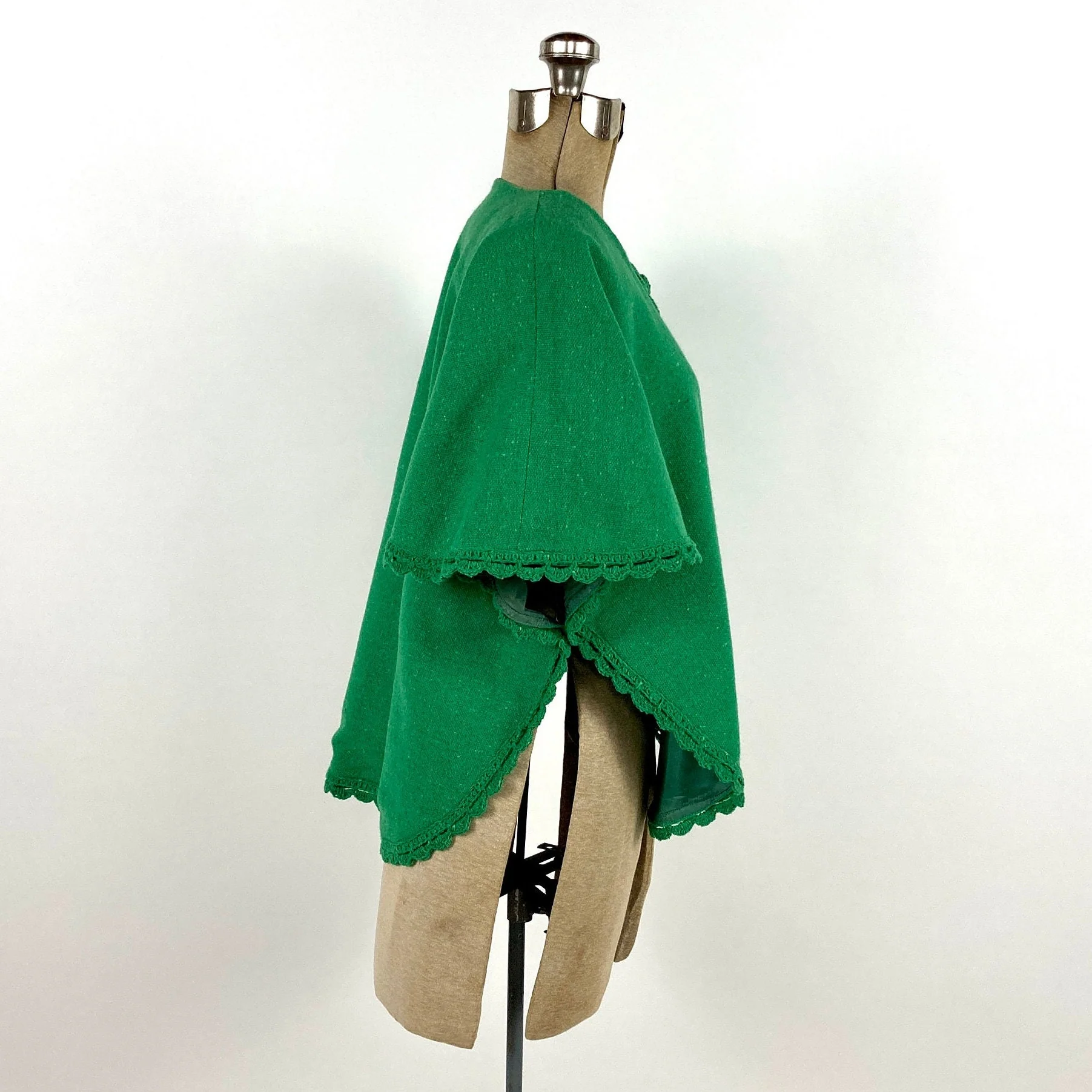 60s Green Tweed Bolero Jacket Crochet Knit Cape Academia Vintage Dress Cropped Shawl Cropped Boxy Minimalist Classic - Image 4