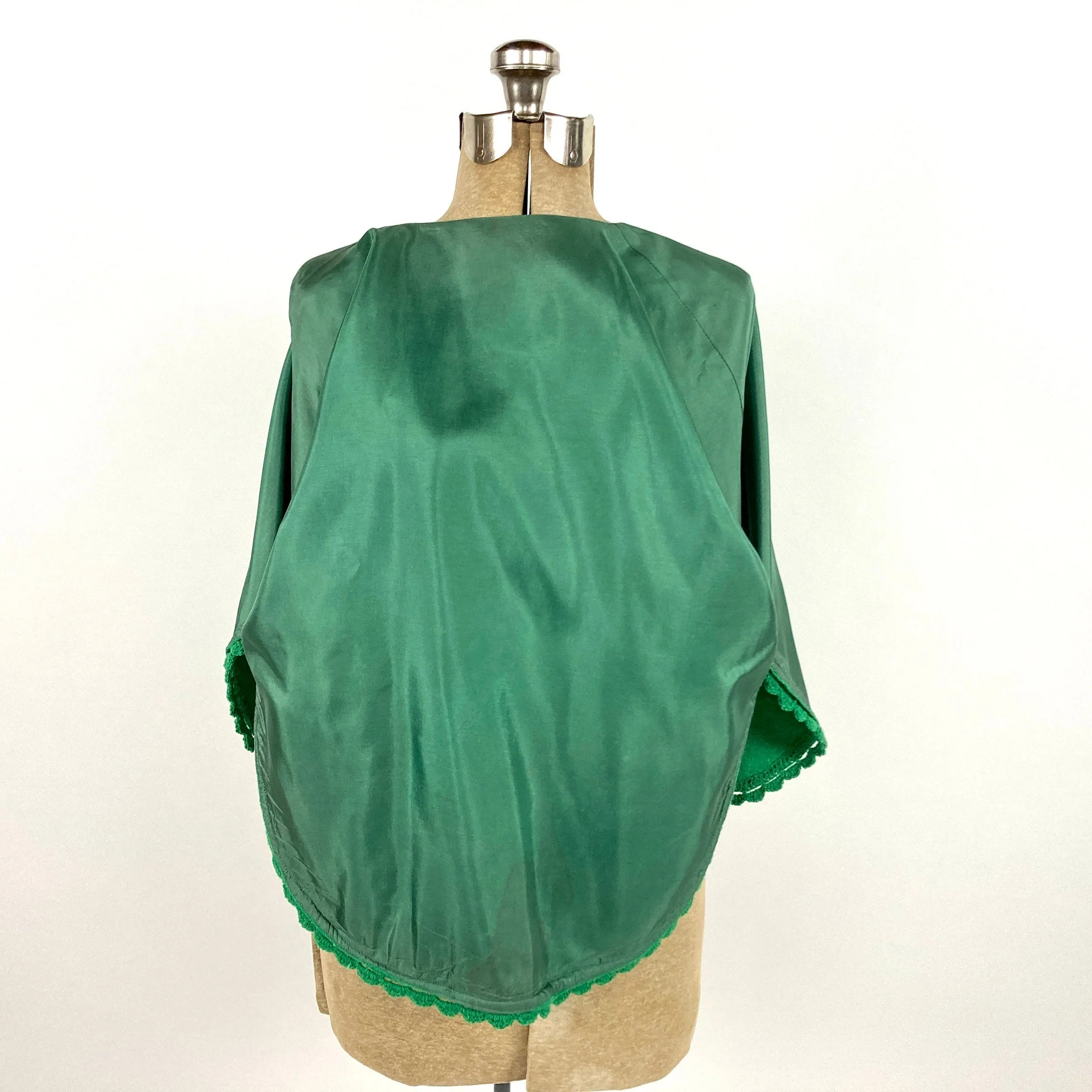 60s Green Tweed Bolero Jacket Crochet Knit Cape Academia Vintage Dress Cropped Shawl Cropped Boxy Minimalist Classic - Image 6