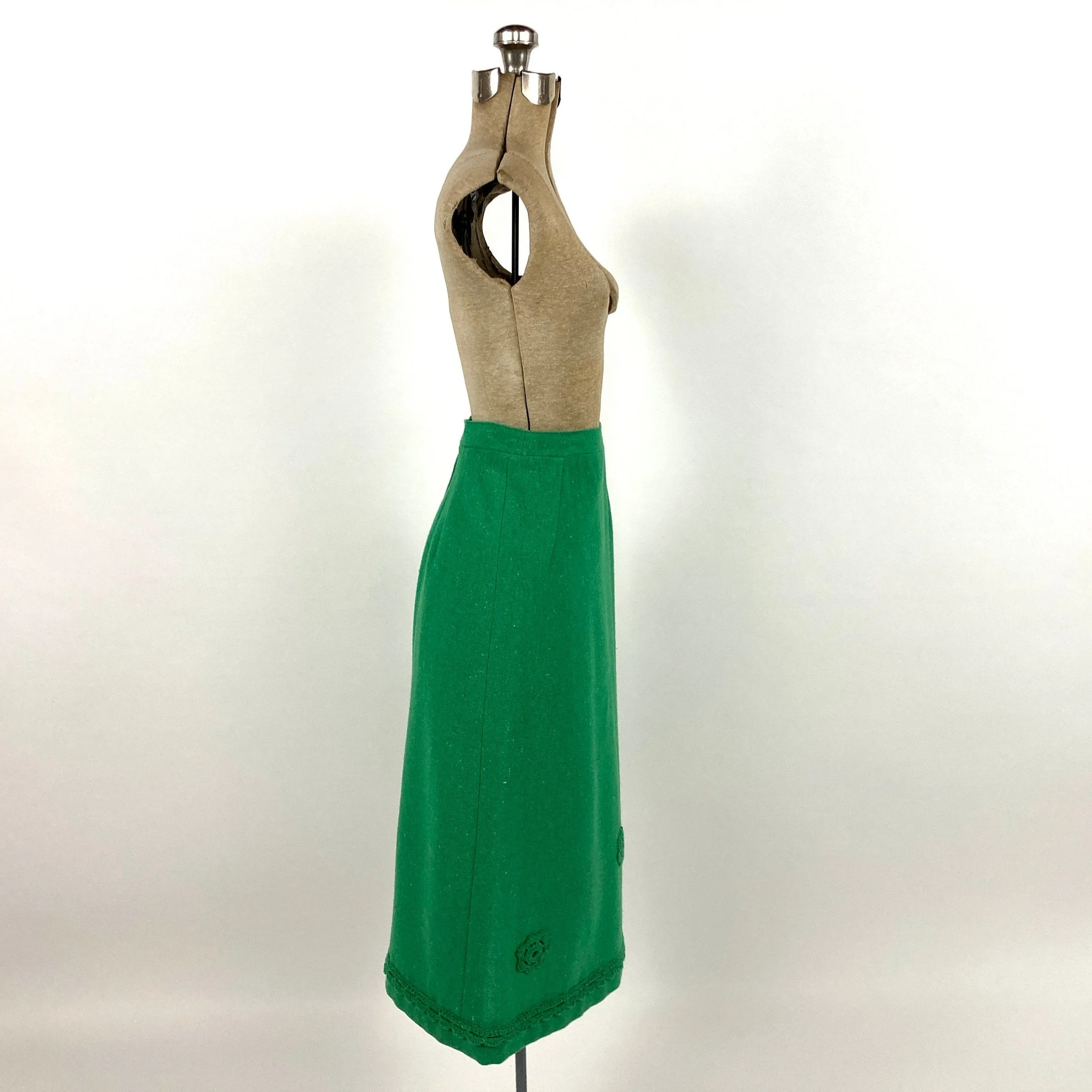 60s Green Tweed Skirt Crochet Knit Academia Vintage Dress Skirt by Eyleen Handcrafts - Image 2