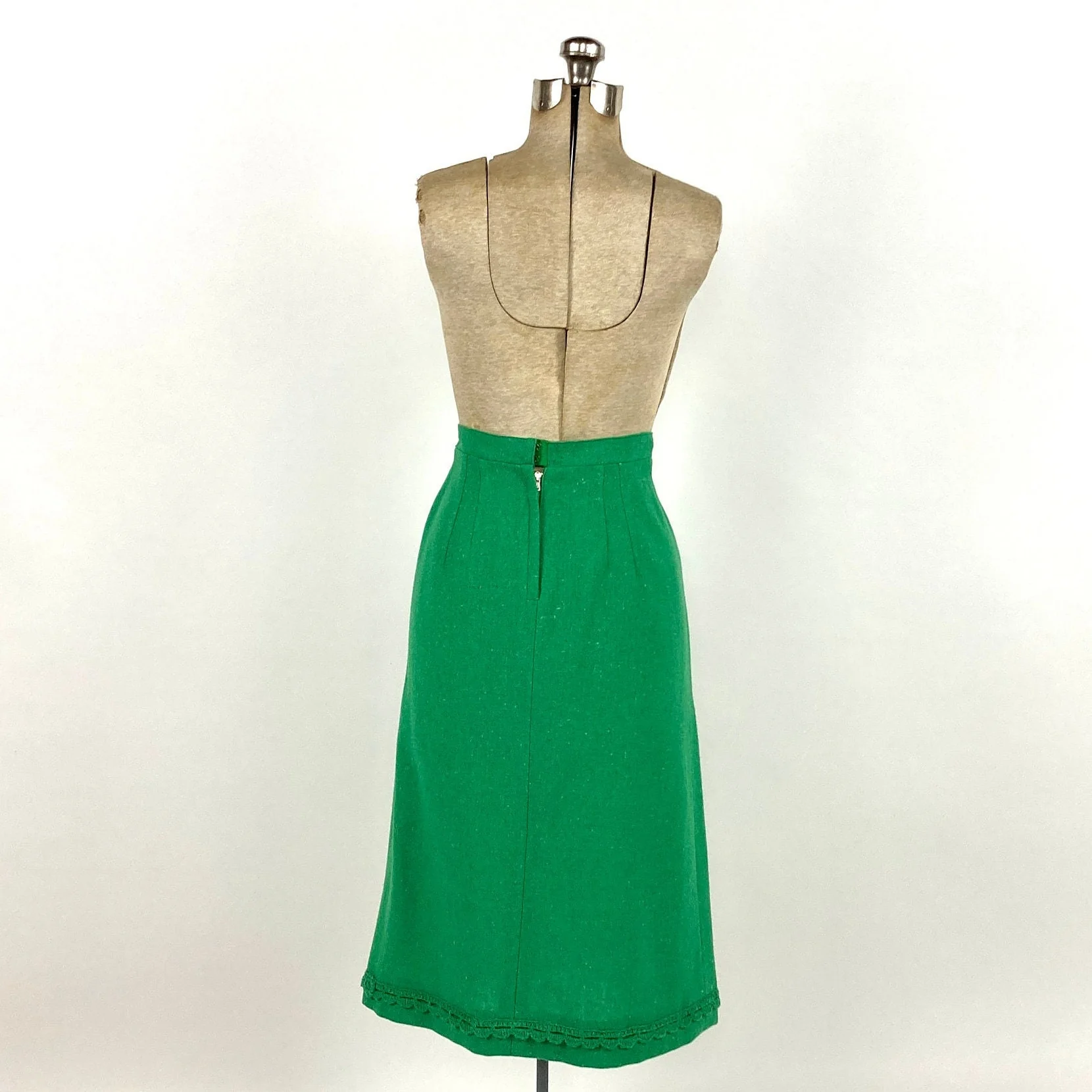 60s Green Tweed Skirt Crochet Knit Academia Vintage Dress Skirt by Eyleen Handcrafts - Image 4
