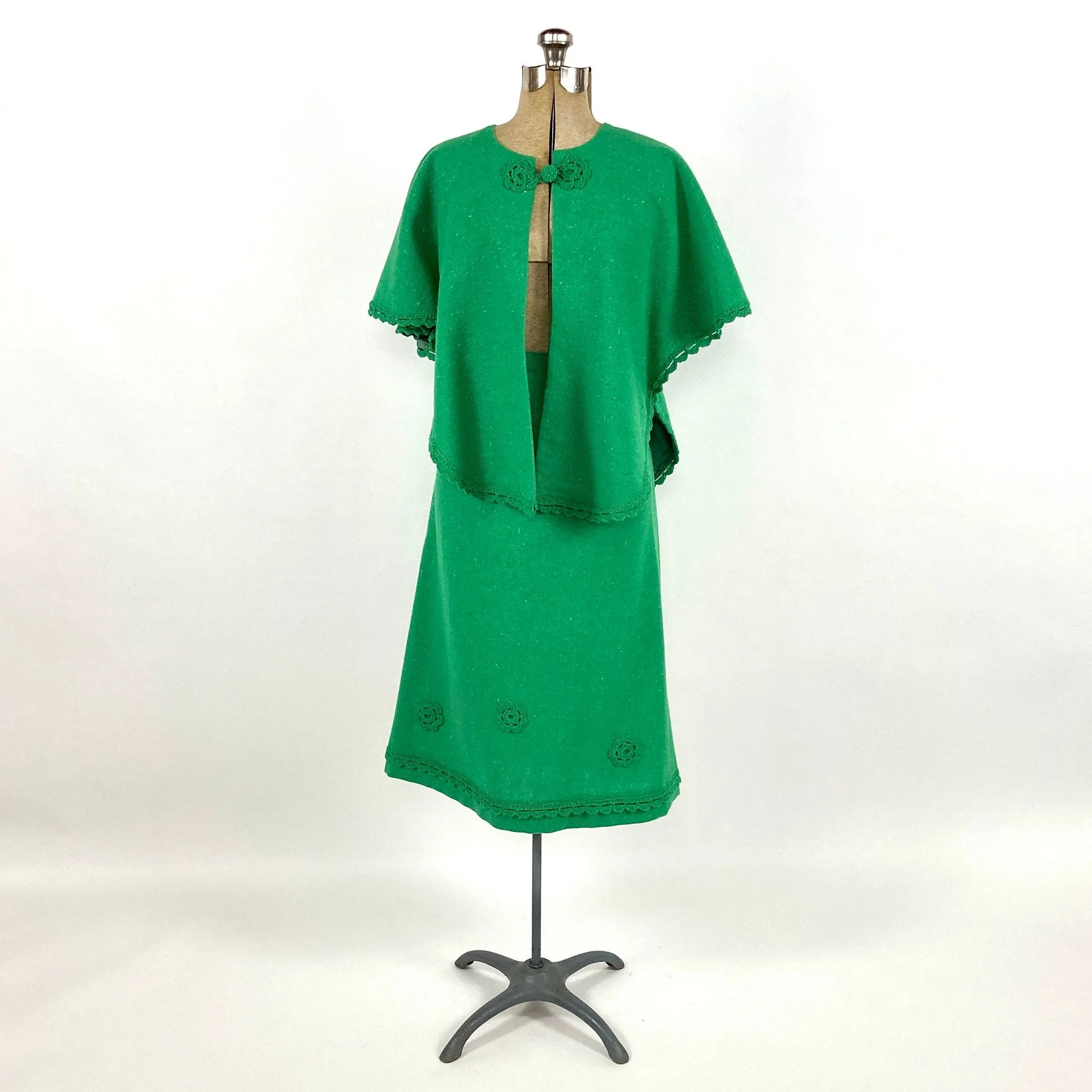 60s Green Tweed Skirt Crochet Knit Academia Vintage Dress Skirt by Eyleen Handcrafts - Image 8
