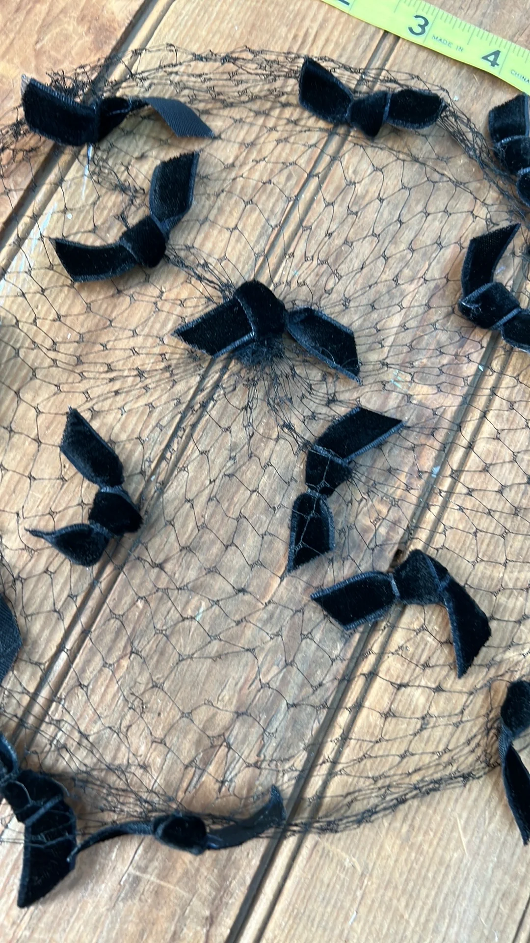 60s Hair Net Black Velvet Bows - Image 3