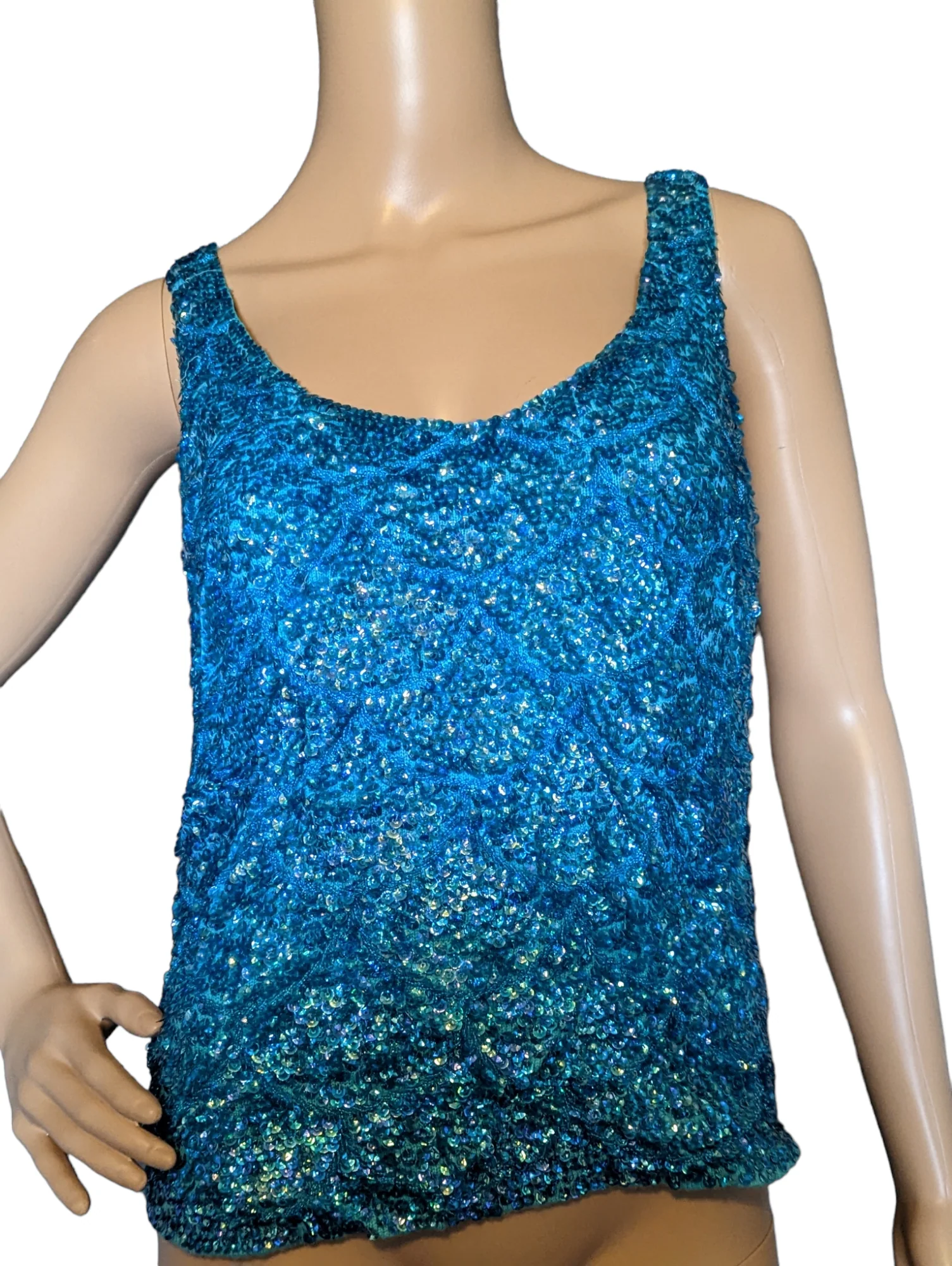 60s Hand Beaded Sequin Evening Cocktail Party Top Tank - Image 3