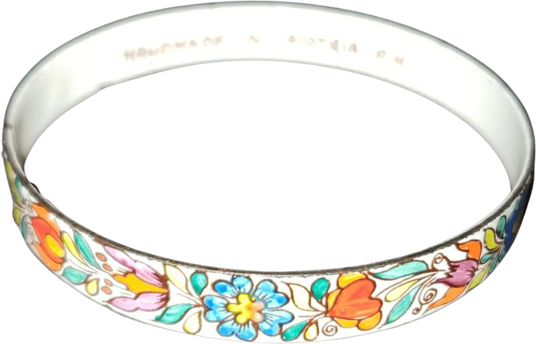 60's Hand Painted Flower Enamel Bangle Bracelet by Paul Melzer