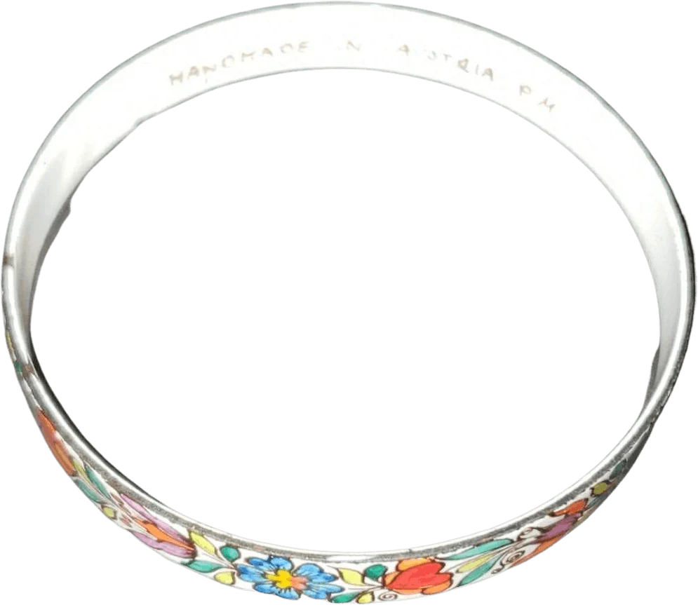 60's Hand Painted Flower Enamel Bangle Bracelet by Paul Melzer - Image 2