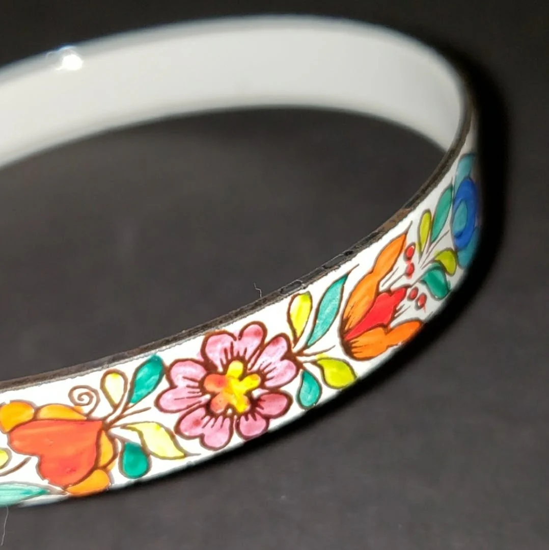 60's Hand Painted Flower Enamel Bangle Bracelet by Paul Melzer - Image 3