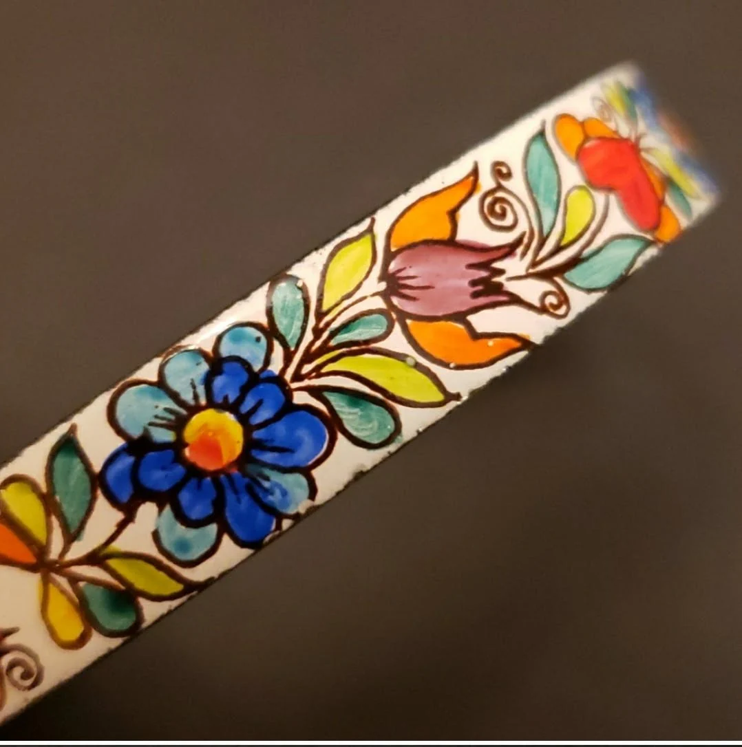 60's Hand Painted Flower Enamel Bangle Bracelet by Paul Melzer - Image 4