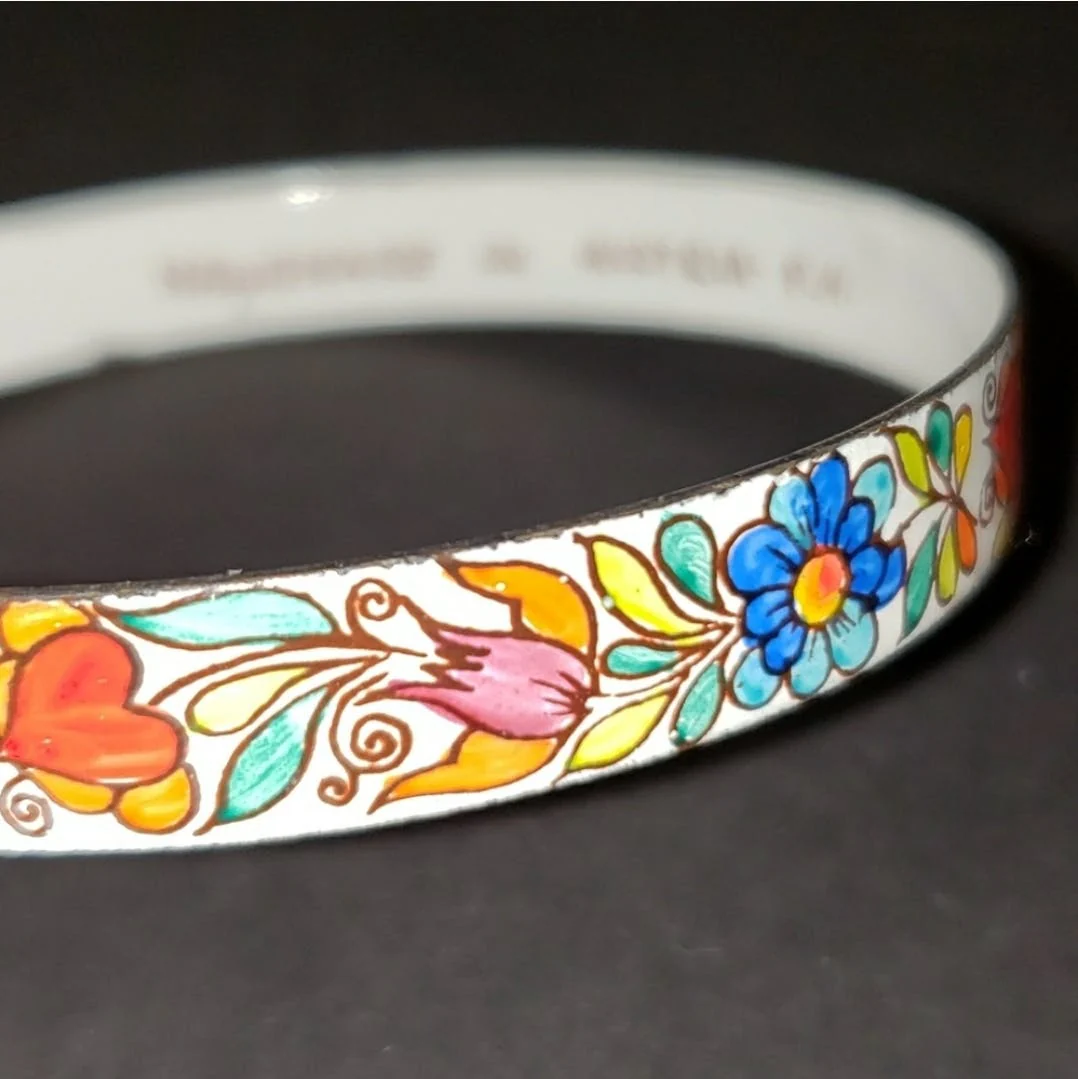 60's Hand Painted Flower Enamel Bangle Bracelet by Paul Melzer - Image 6