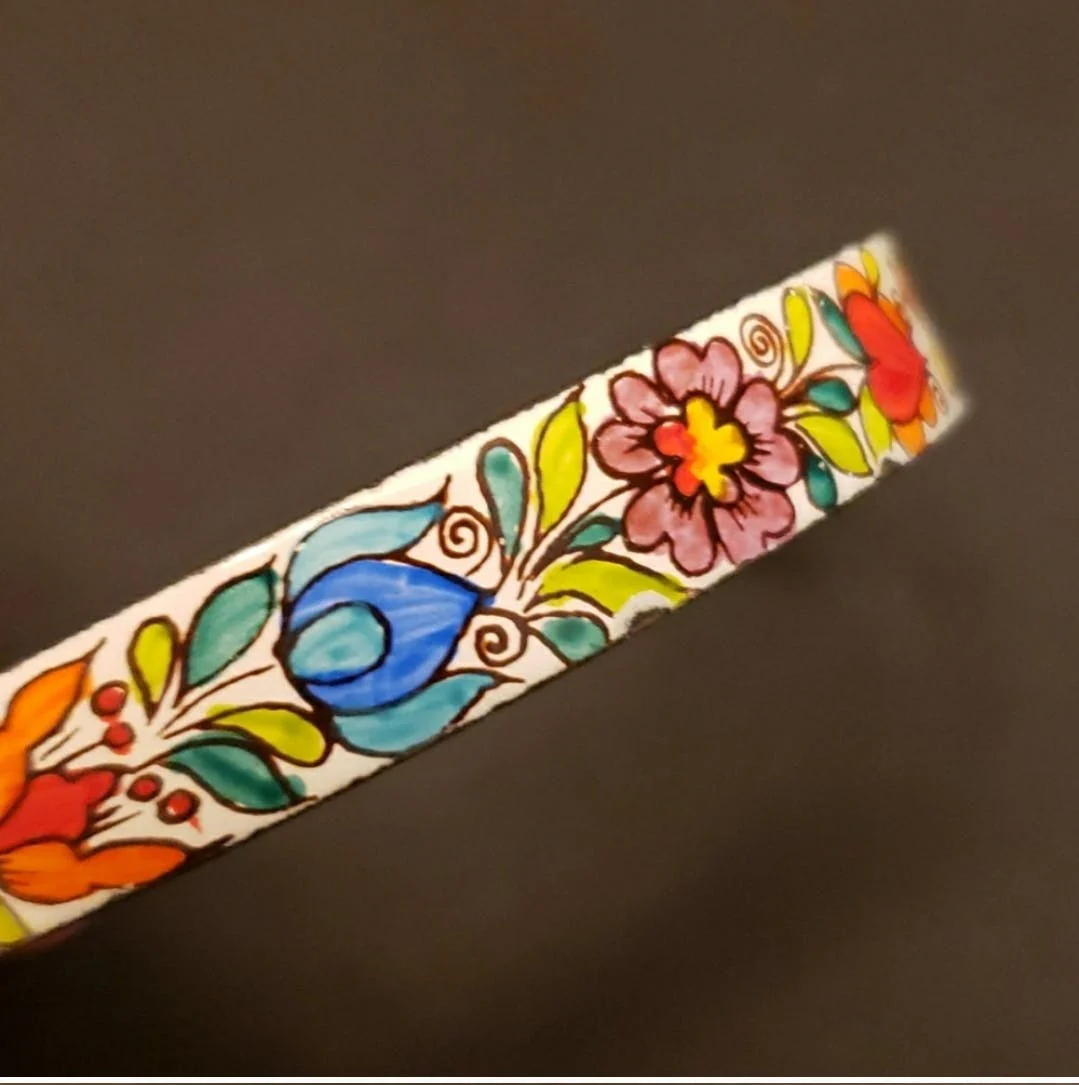 60's Hand Painted Flower Enamel Bangle Bracelet by Paul Melzer - Image 9