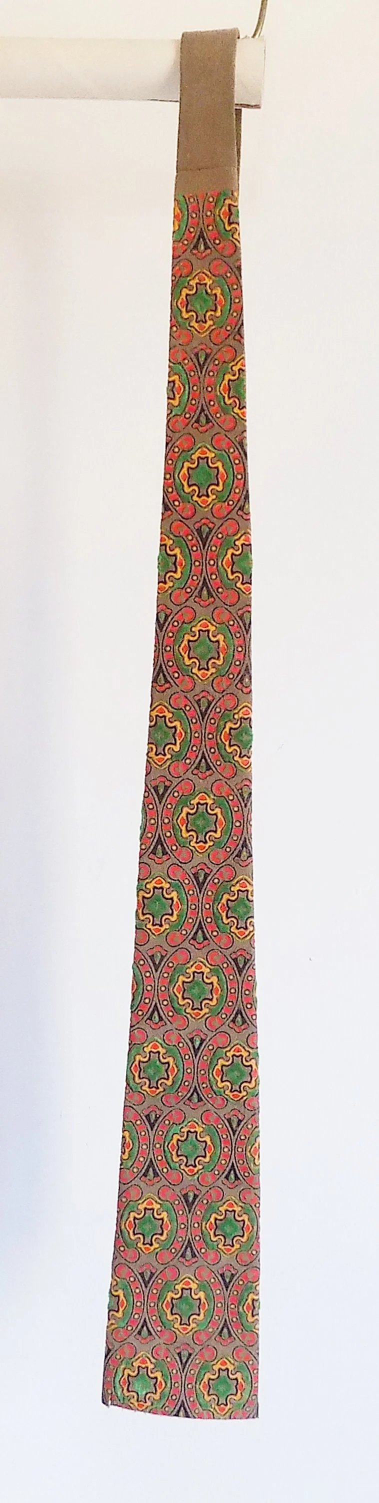60s Hand Painted Suede Leather Necktie Felt Lined Brown Orange Black Yellow Velvet Flocked Green - Image 5