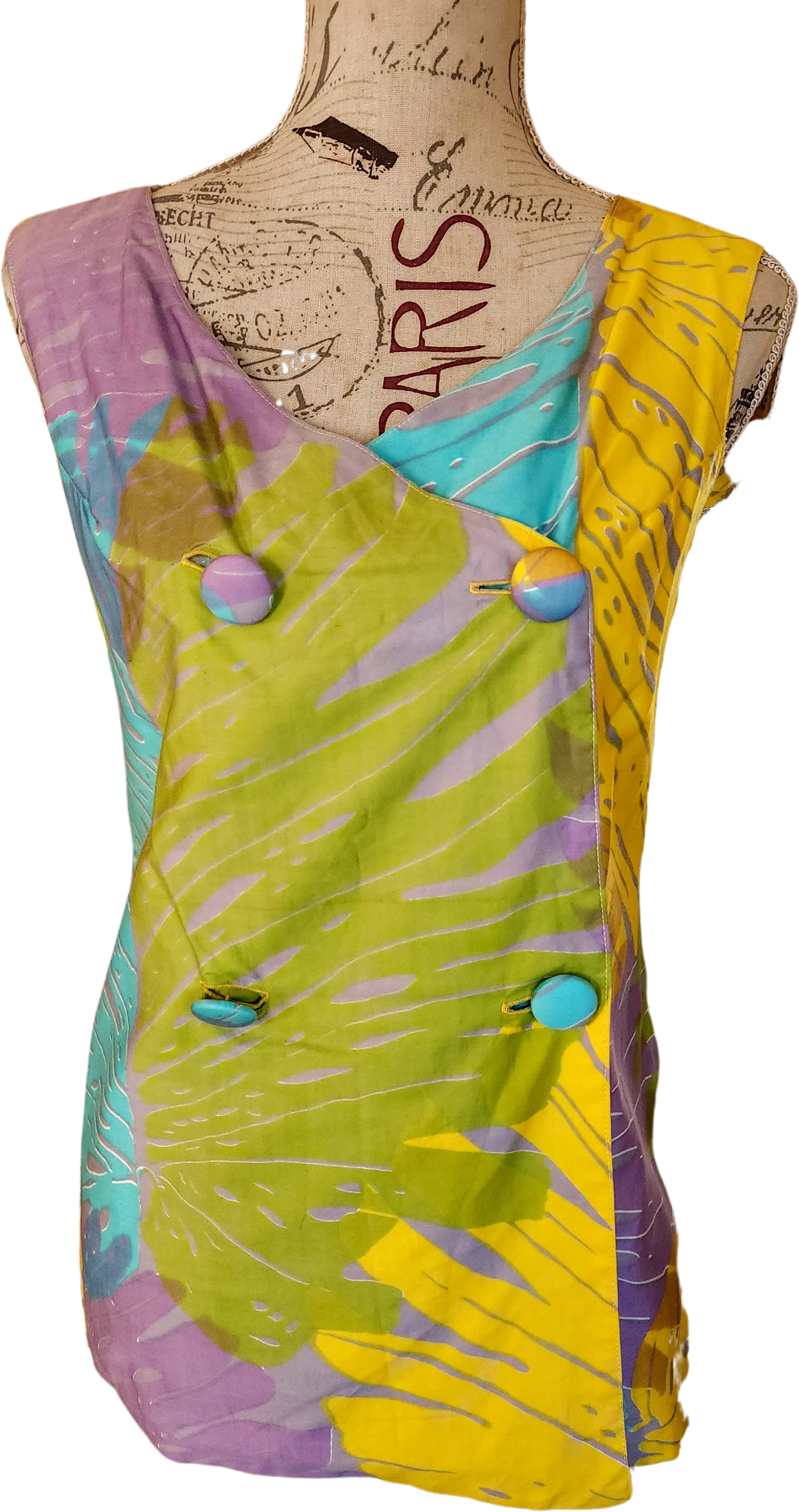 60s Hand Printed Hawaiin Double Breasted Top by  Alfred Shaheen