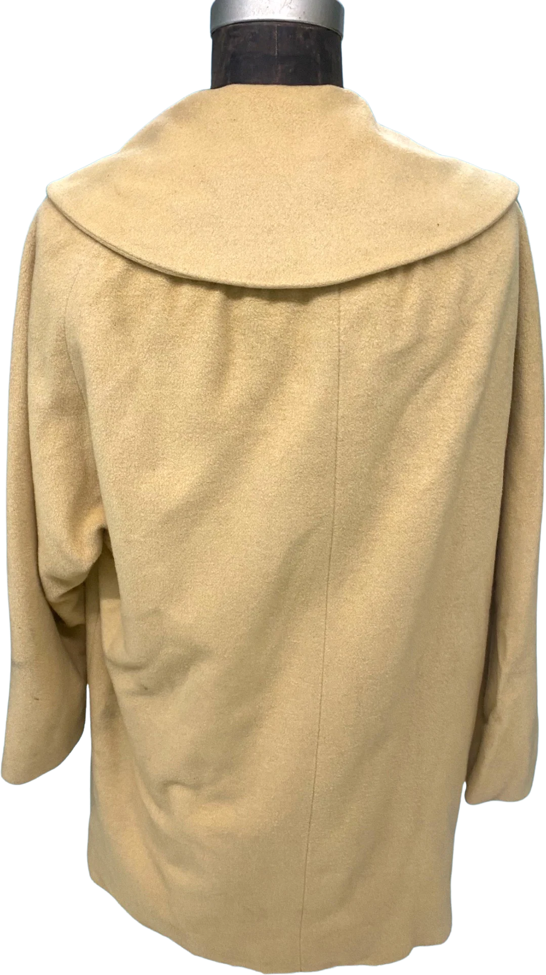 60s Hand Tailored Cashmere Tan Coat Large Retro Collar By Chinese Cashmere - Image 2
