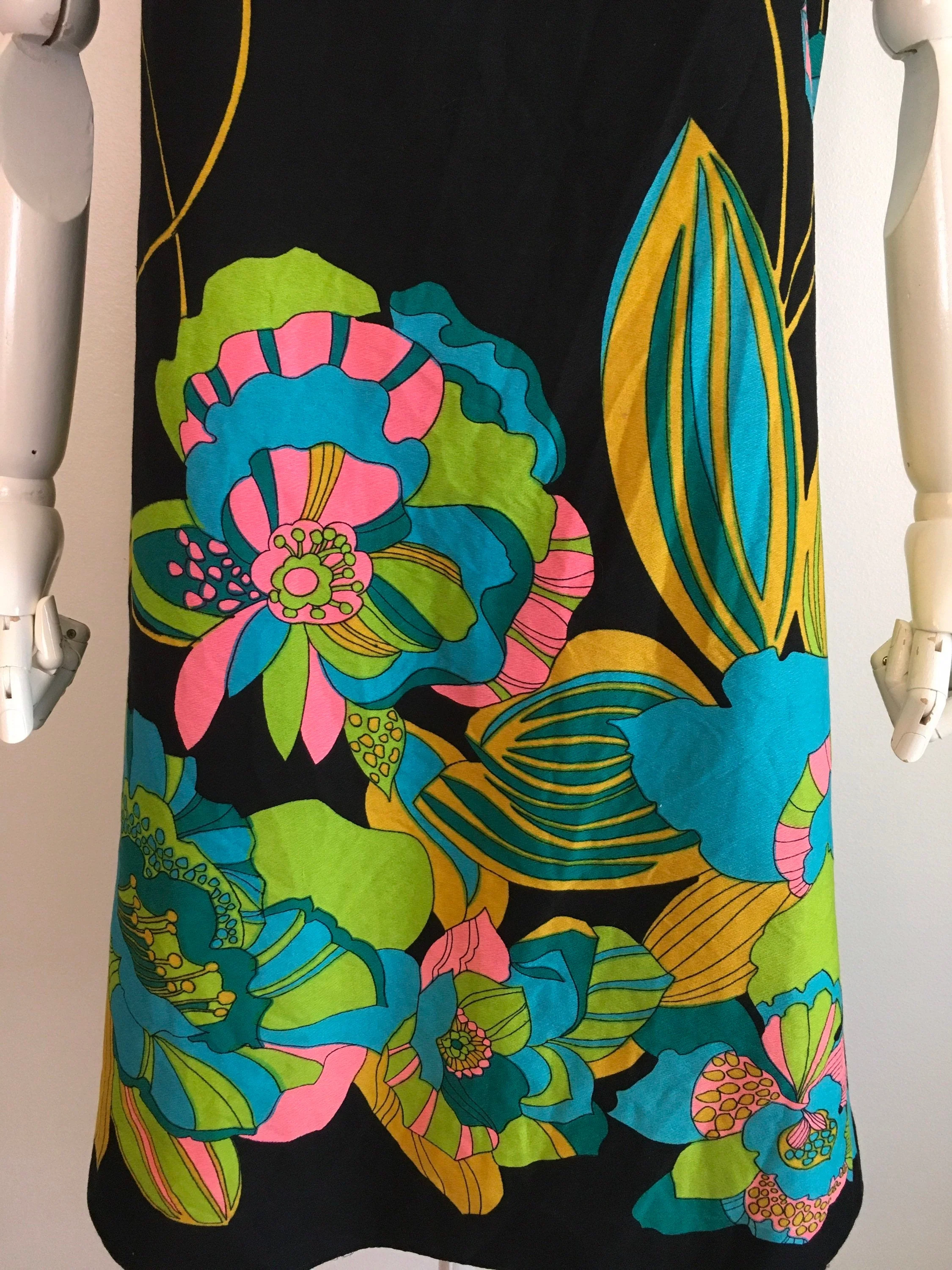 60's Hawaiian Floral Border Print Shift Dress by Alice Polynesian Fashions - Image 5