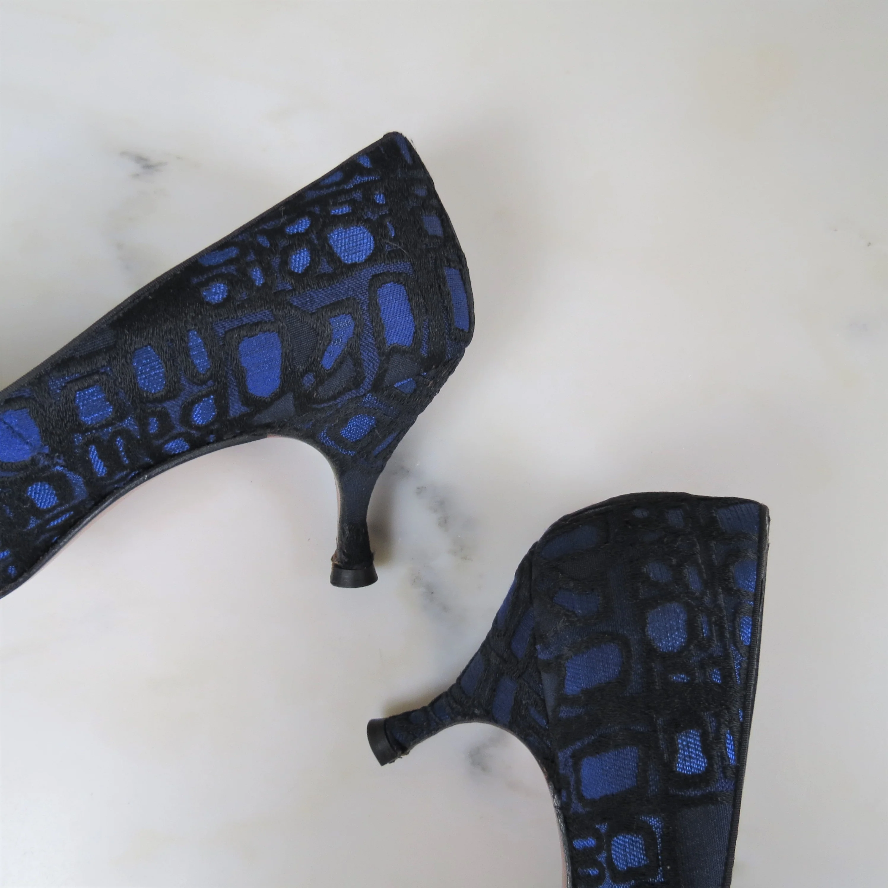 60s Heels Pumps Printed Mod Abstract Mid Century Sz 8 - Image 5