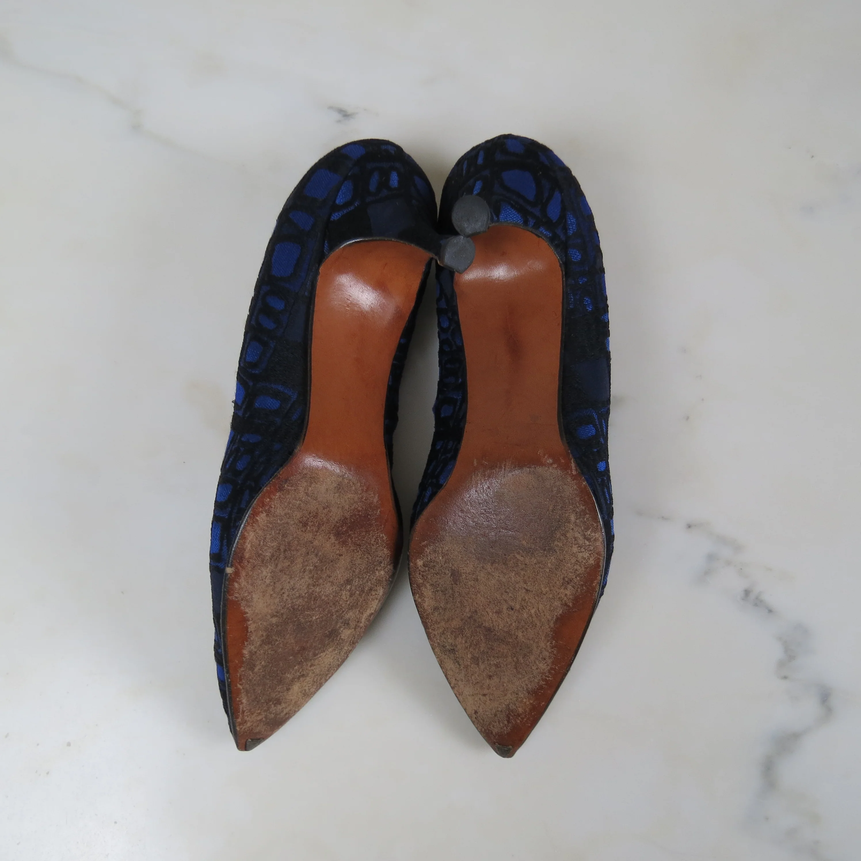 60s Heels Pumps Printed Mod Abstract Mid Century Sz 8 - Image 8