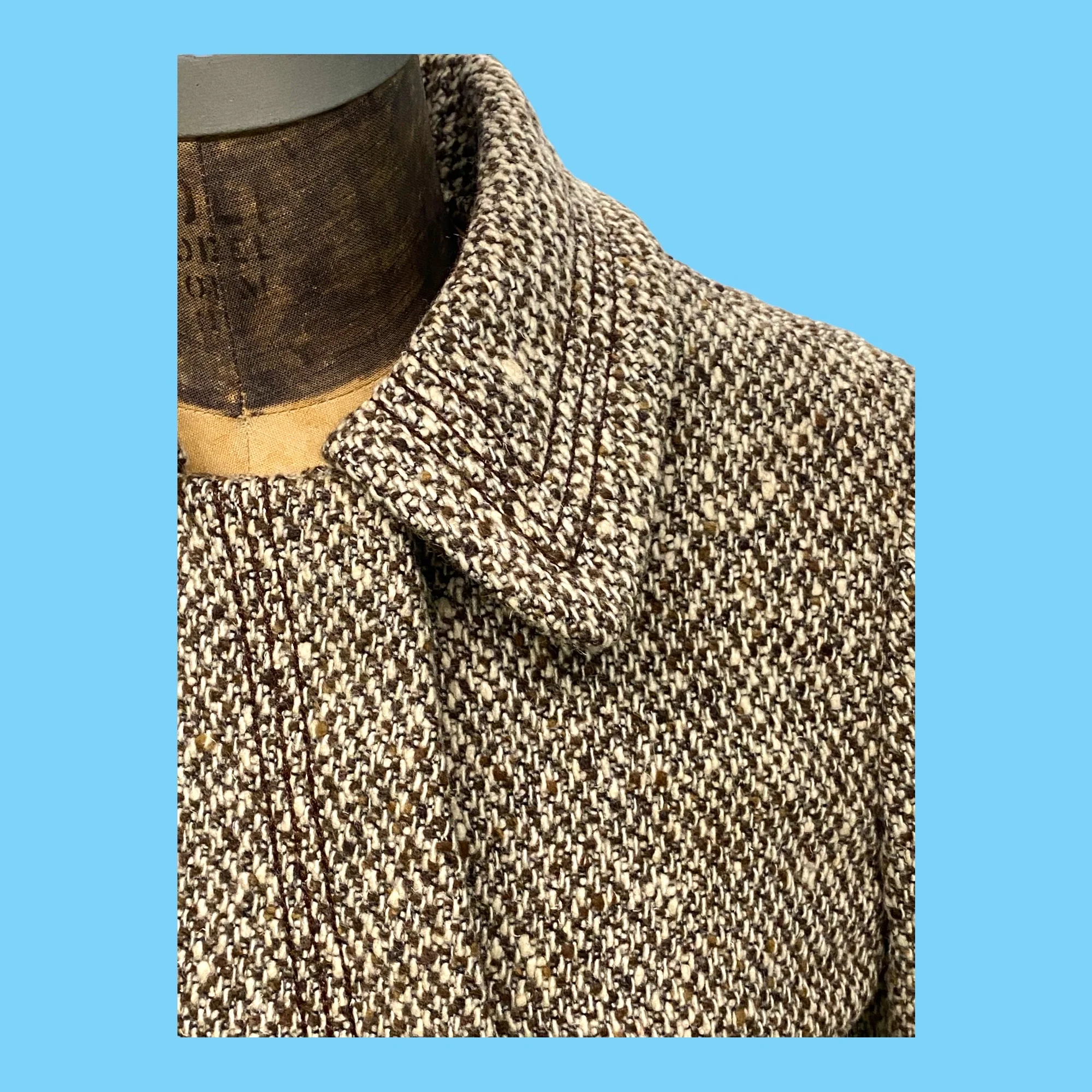 60s Herringbone Pattern Wool Dress Suit With Scarf By Galanos - Image 7