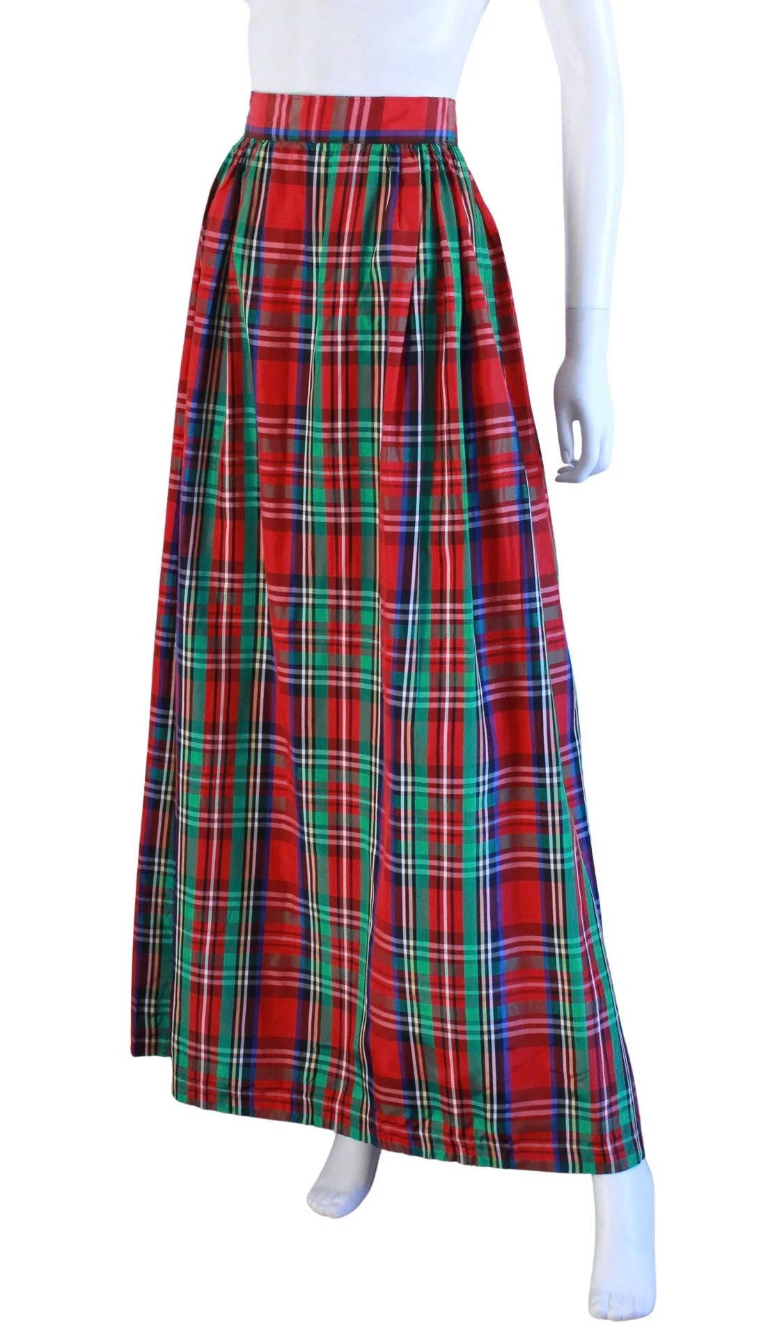 60s Holiday Plaid Taffeta Maxi Skirt | Size Small - Image 5