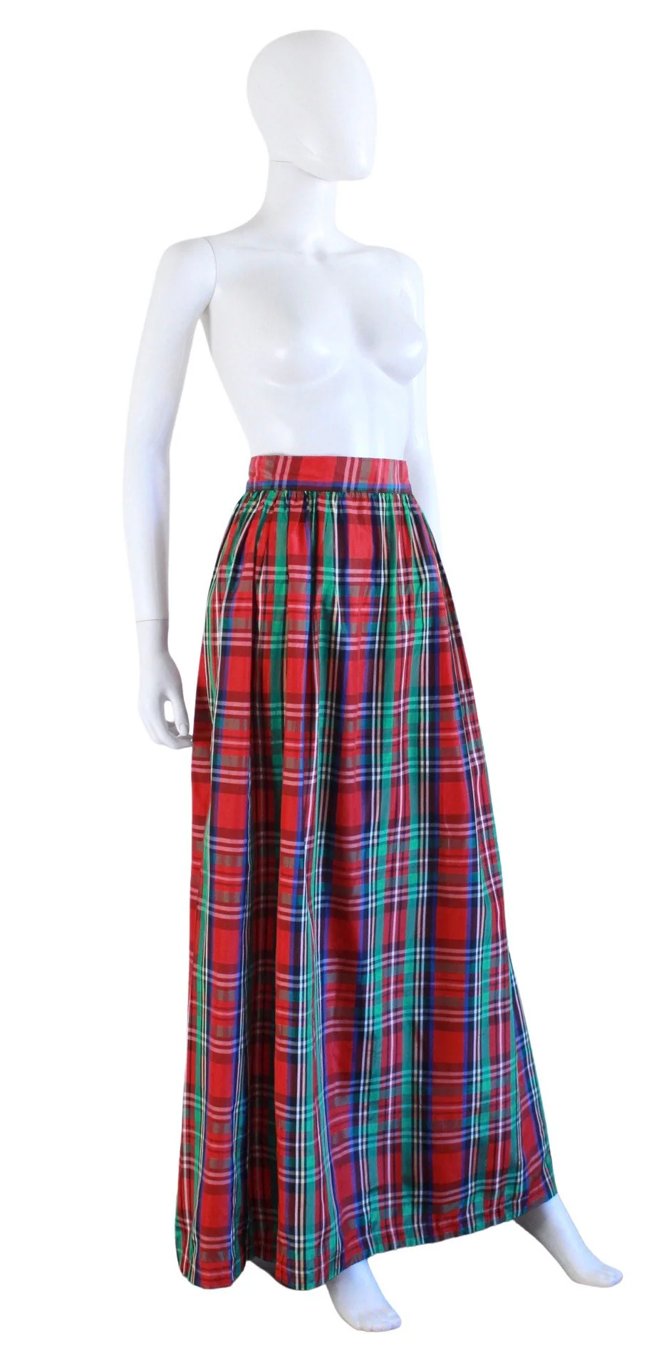 60s Holiday Plaid Taffeta Maxi Skirt | Size Small - Image 6