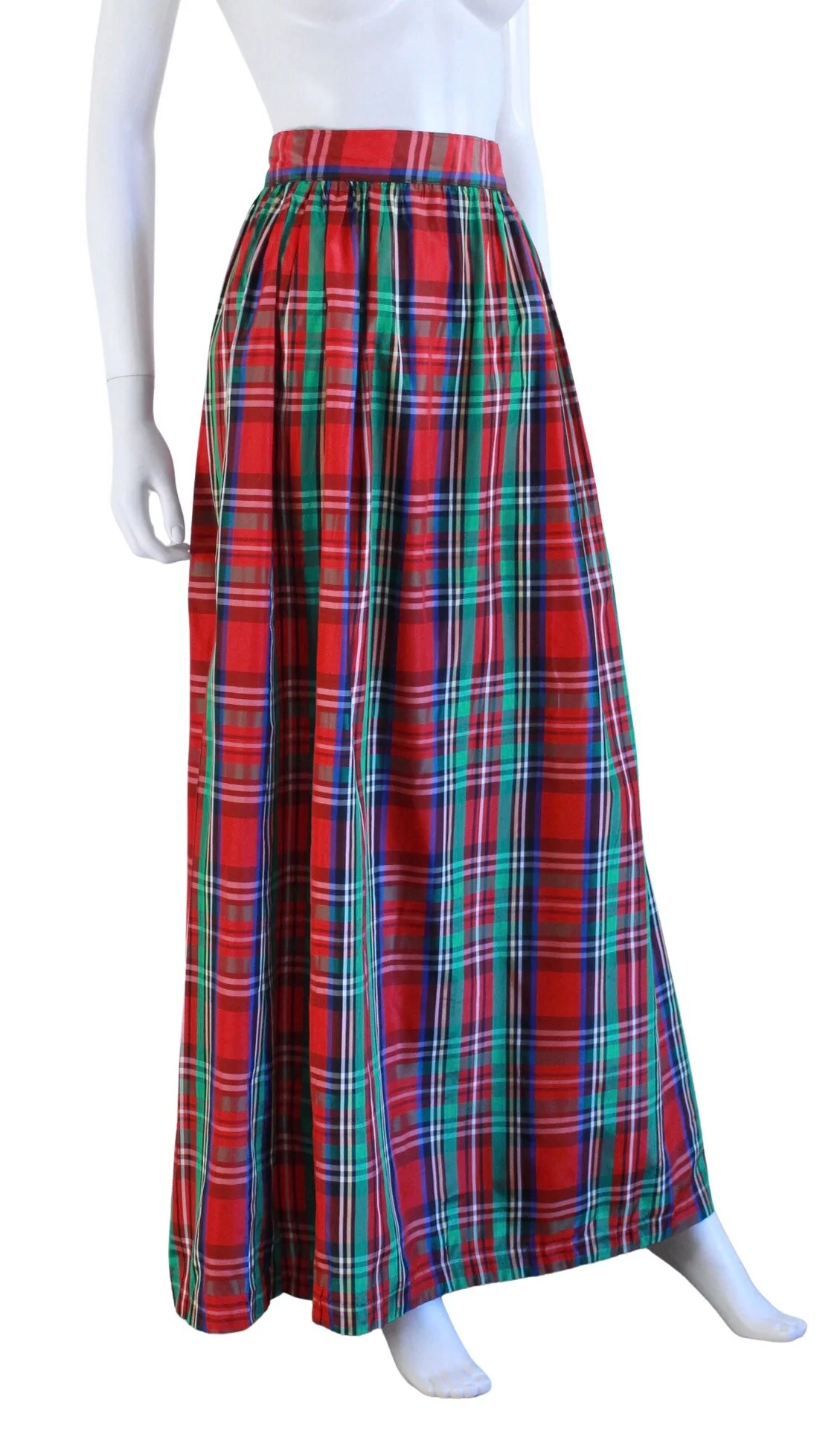 60s Holiday Plaid Taffeta Maxi Skirt | Size Small - Image 7