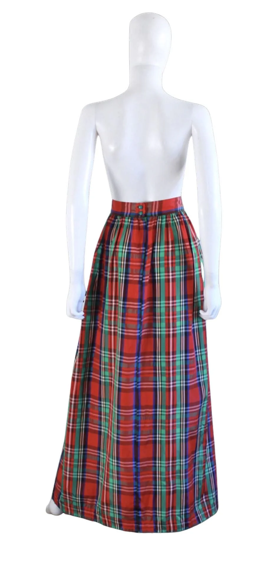60s Holiday Plaid Taffeta Maxi Skirt | Size Small - Image 8