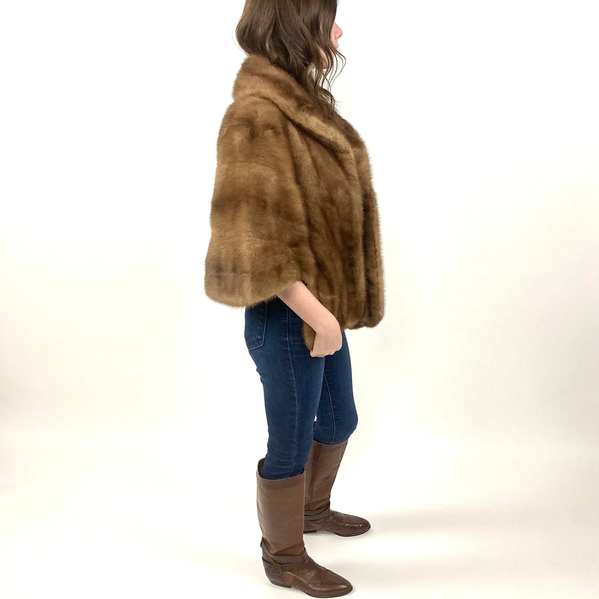 60s Honey Brown Mink Fur Coat Swing Dress Plush Glam Jacket Striped Rocker Vintage Fur Cape High Neck Stroller by Margulis Furs Clayton - Image 3