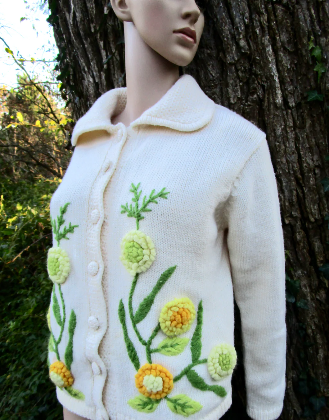 60s Hong Kong Chunky Embroidered Floral Cardigan by Charles & Co - Image 3
