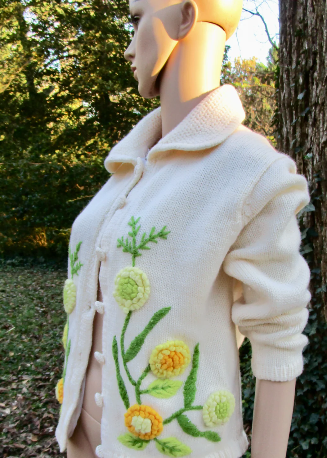 60s Hong Kong Chunky Embroidered Floral Cardigan by Charles & Co - Image 4