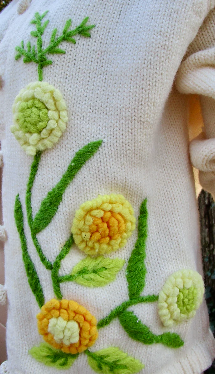 60s Hong Kong Chunky Embroidered Floral Cardigan by Charles & Co - Image 6