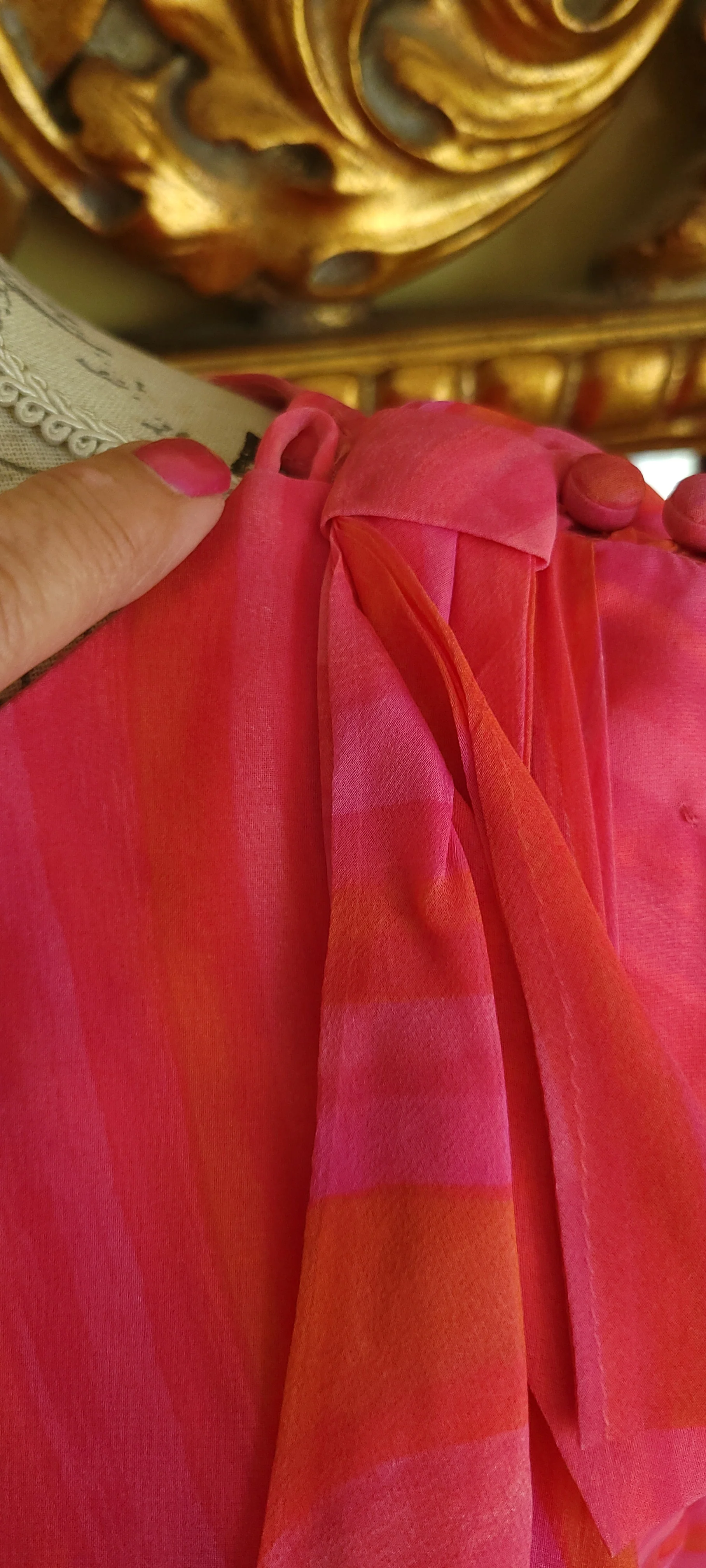 60s Hot Pink And Orange Mod Swirl Chiffon Dress By R&K Originals - Image 6