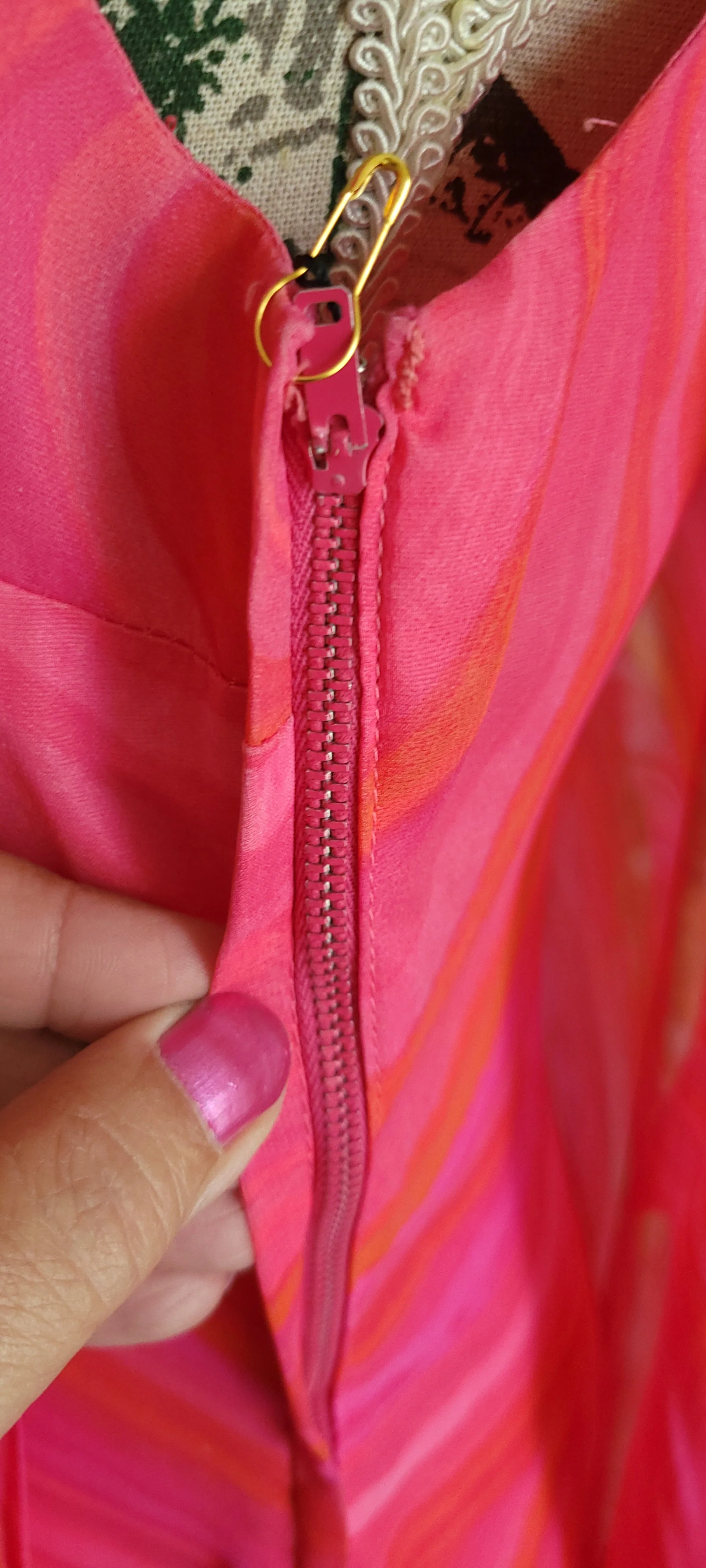 60s Hot Pink And Orange Mod Swirl Chiffon Dress By R&K Originals - Image 7