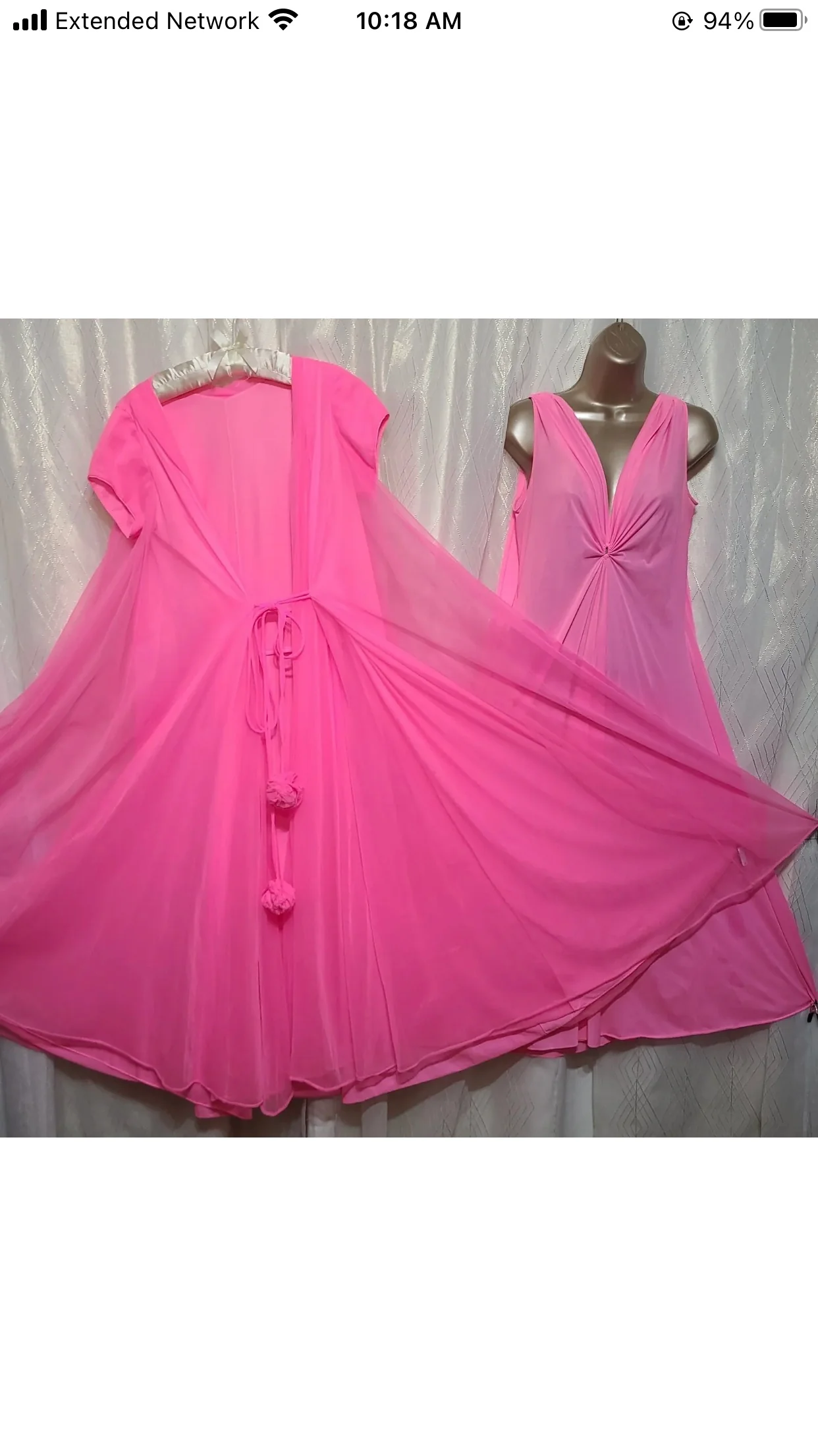 60s Hot Pink Double Chiffon Pom Pom Peignoir Set By Claire Sandra by Lucie Ann Beverly Hills - Image 11