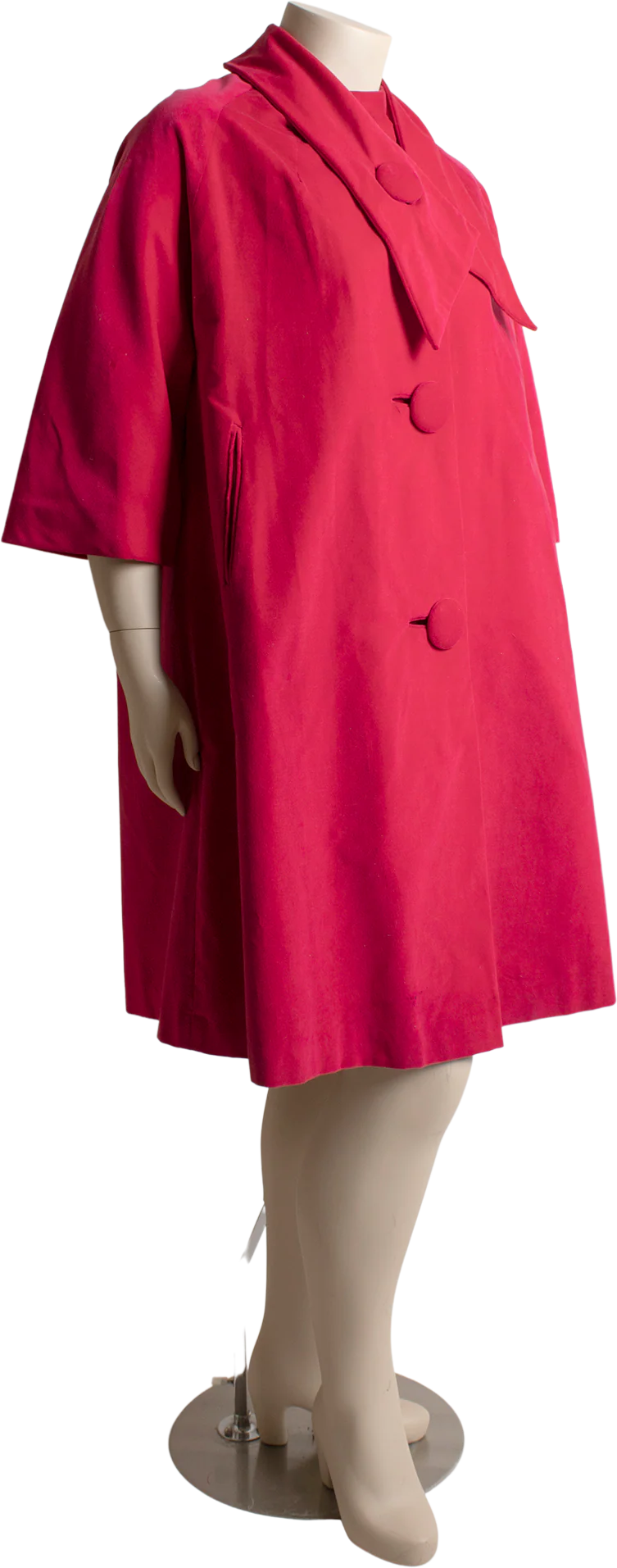 60s Hot Pink Velveteen Swing Opera Coat With Ascot By Marguerite Rubel - Image 2