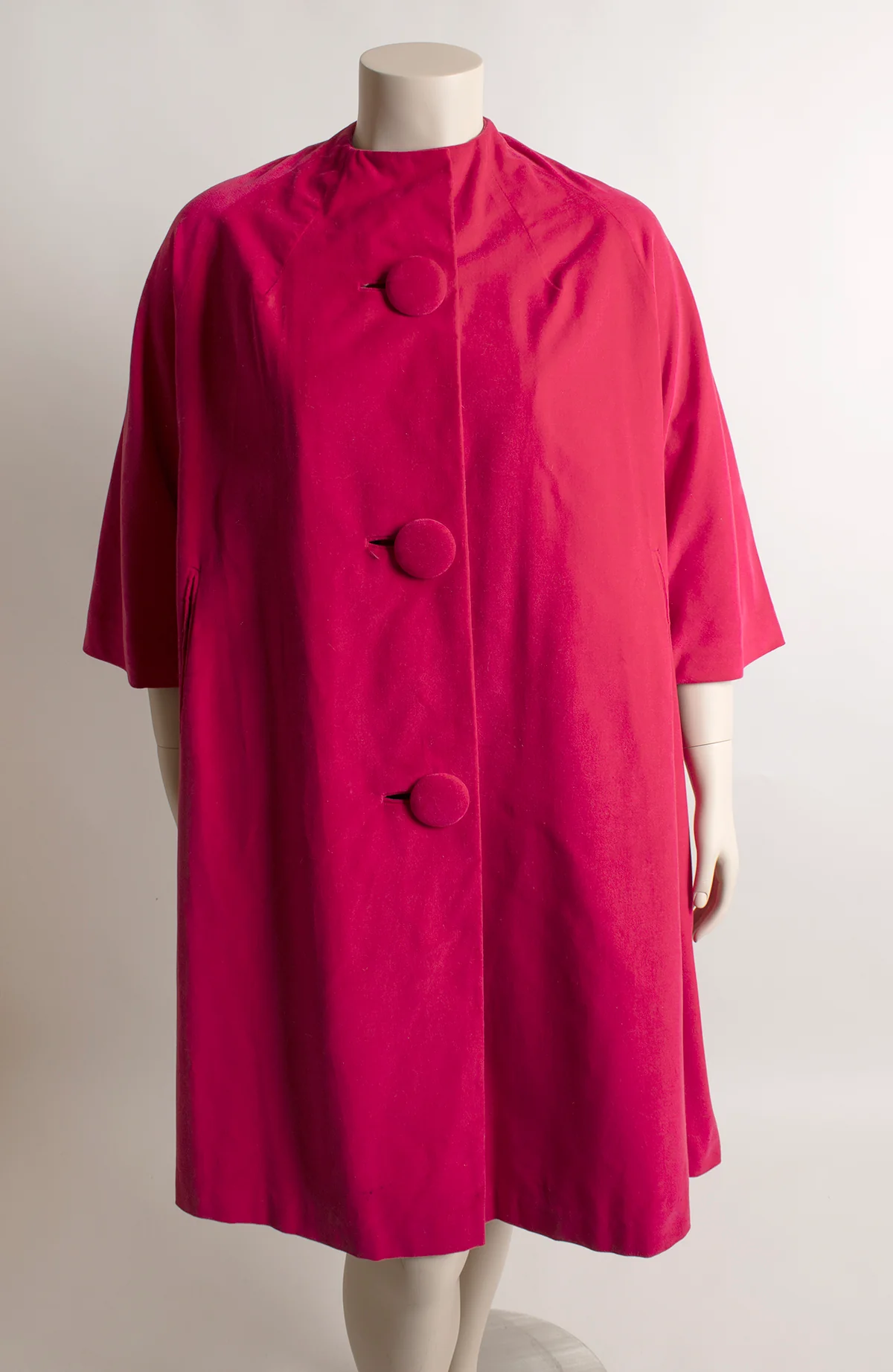 60s Hot Pink Velveteen Swing Opera Coat With Ascot By Marguerite Rubel - Image 6